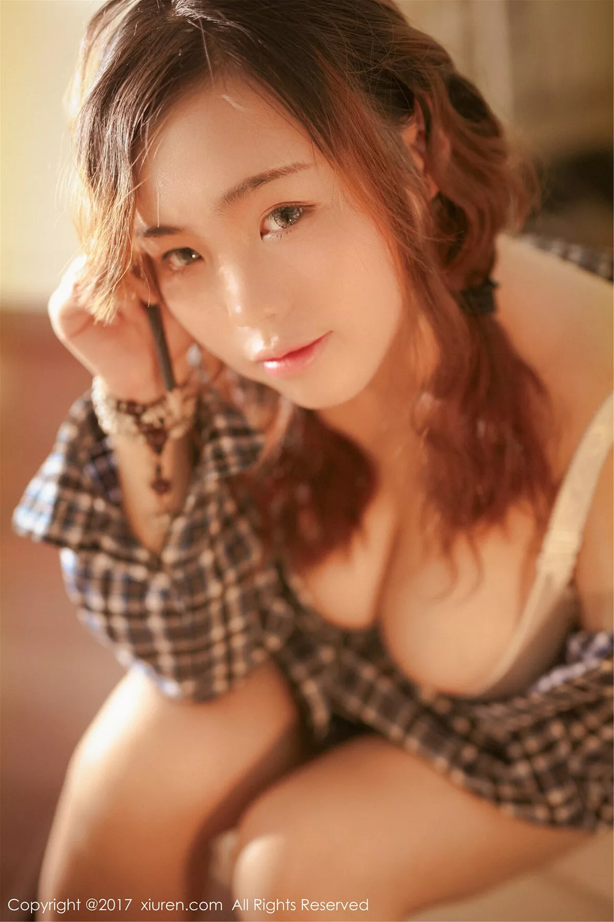 秀人集.com_[XiuRen秀人网]No.754_嫩模米爱Demon格子衬衫下半透内衣秀傲人美乳完美诱惑写真50P