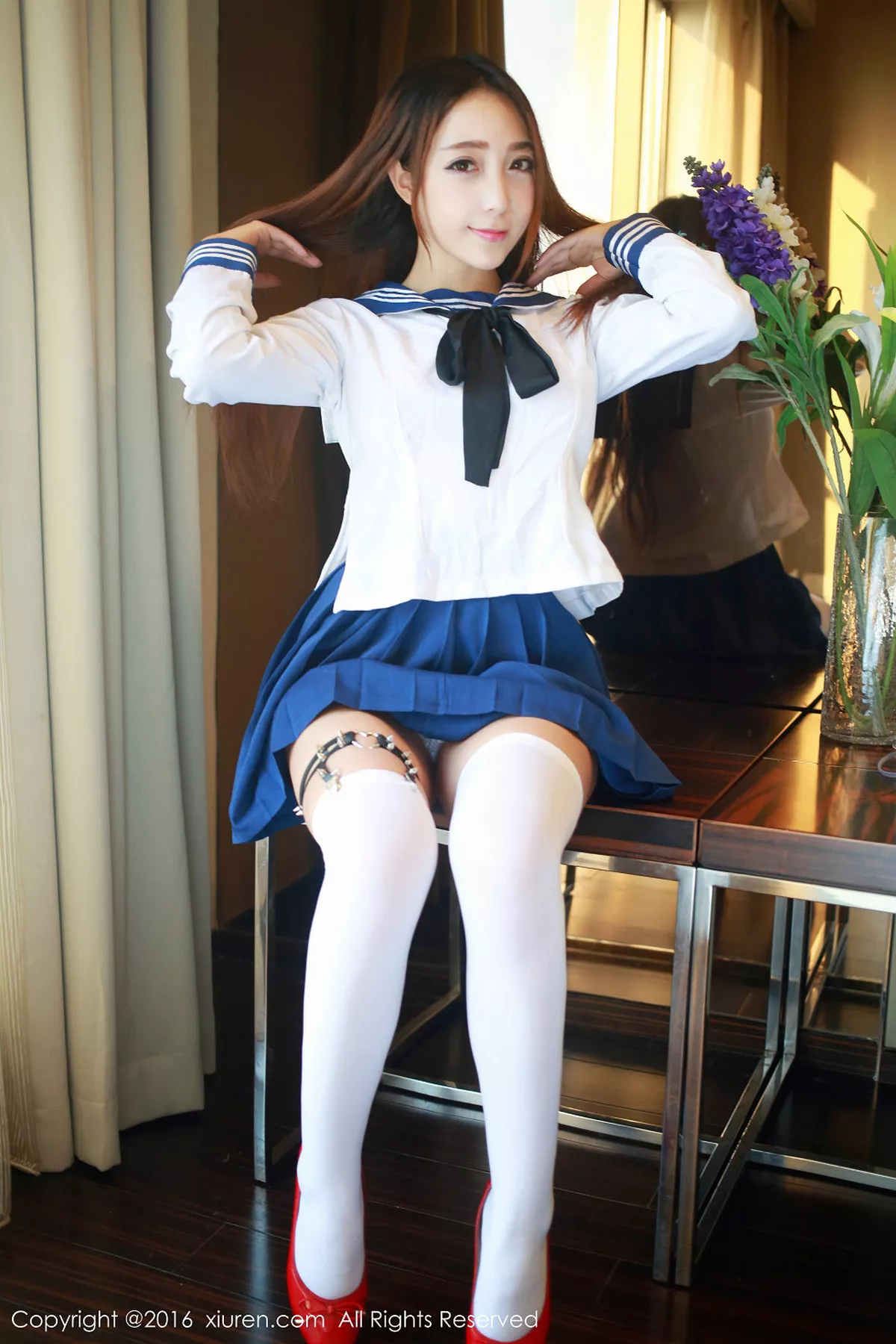 秀人集.com_[XiuRen秀人网]No.486_嫩模黄歆苑居家私房蓝白学生制服性感白丝诱惑写真46P