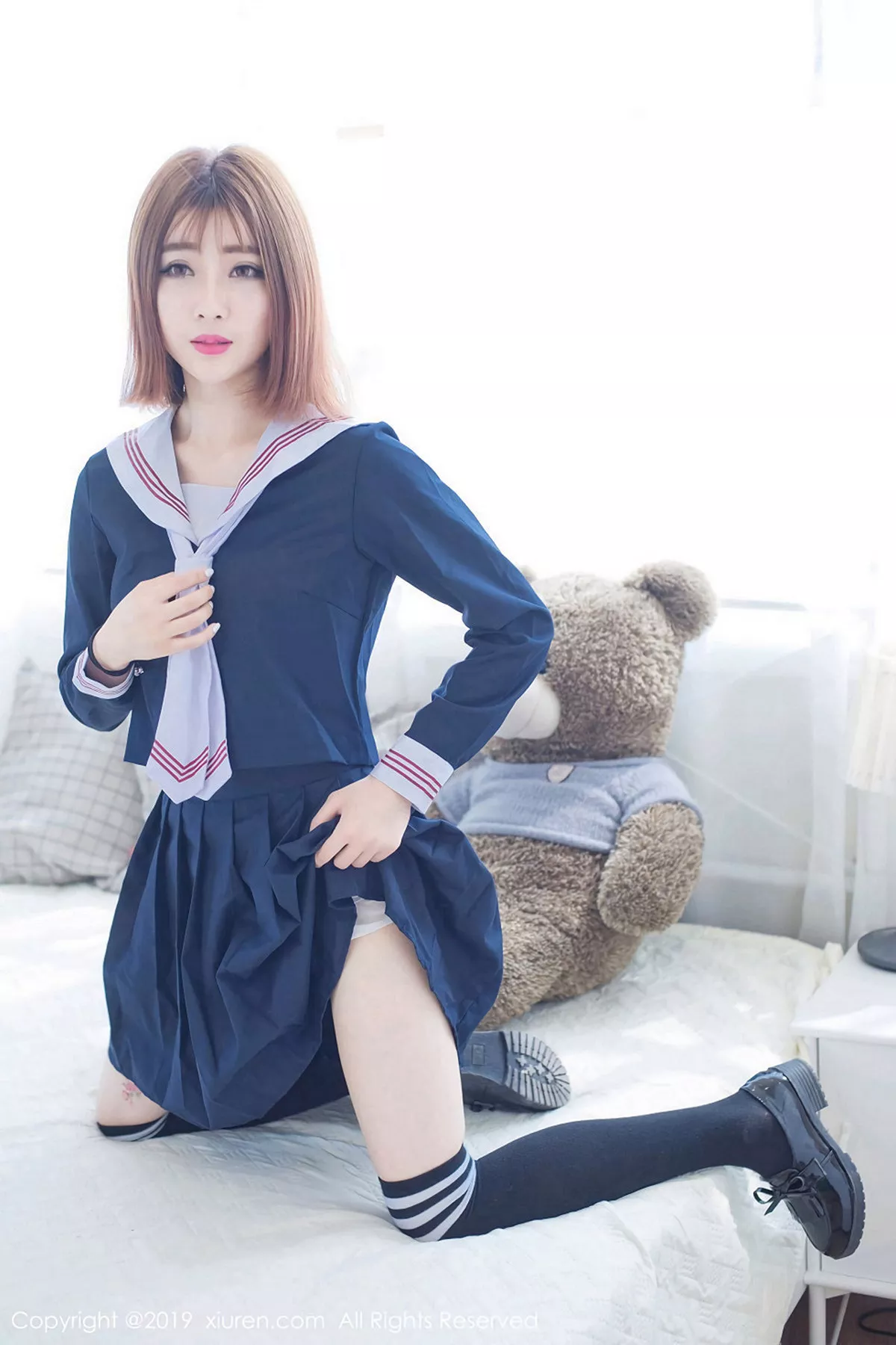 秀人集.com_[XiuRen秀人网]No.1451_嫩模凌萍儿私房JK学生服半脱露蕾丝内衣傲人豪乳诱惑写真44P