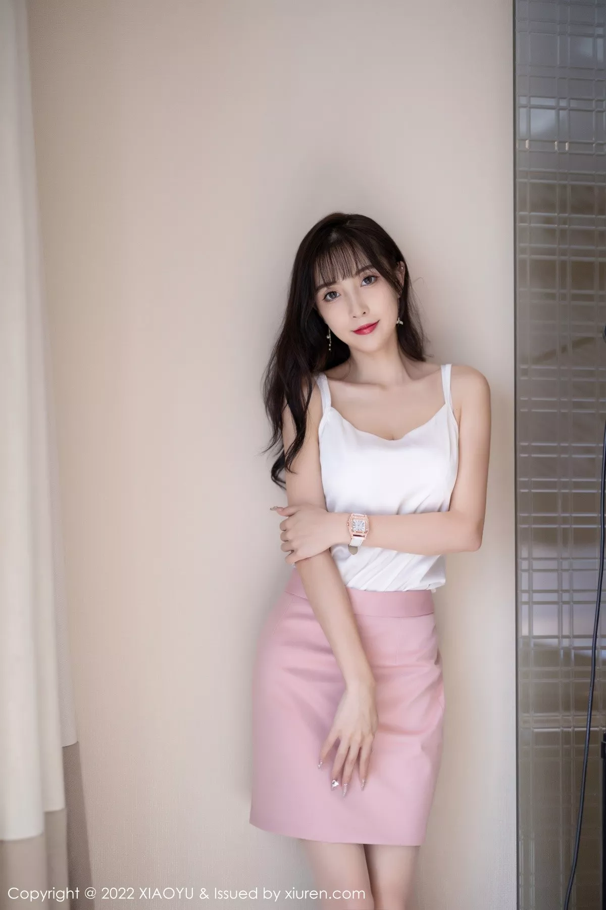 秀人集.com_[XiaoYu画语界]Vol.815_模特林星阑脱粉色职业装露性感白色蕾丝内衣配超薄肉丝诱惑写真86P