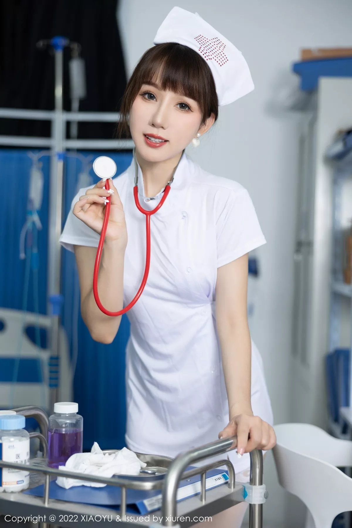 秀人集.com_[XiaoYu画语界]Vol.853_模特波巧酱脱白色护士服露性感白色内衣配白丝袜极致魅惑写真82P