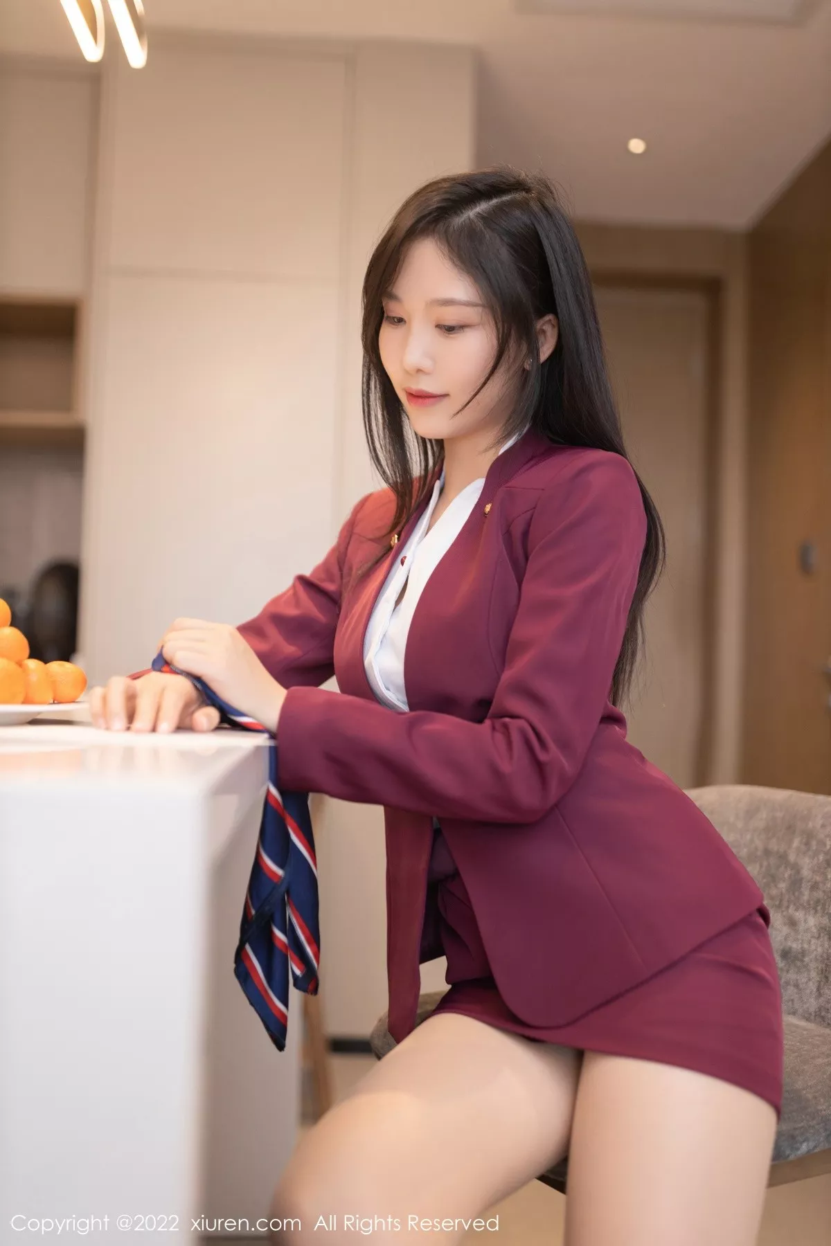 秀人集.com_[XiuRen秀人网]No.5485_模特利世私房性感空姐制服半脱露暗红色蕾丝内衣迷人诱惑写真83P