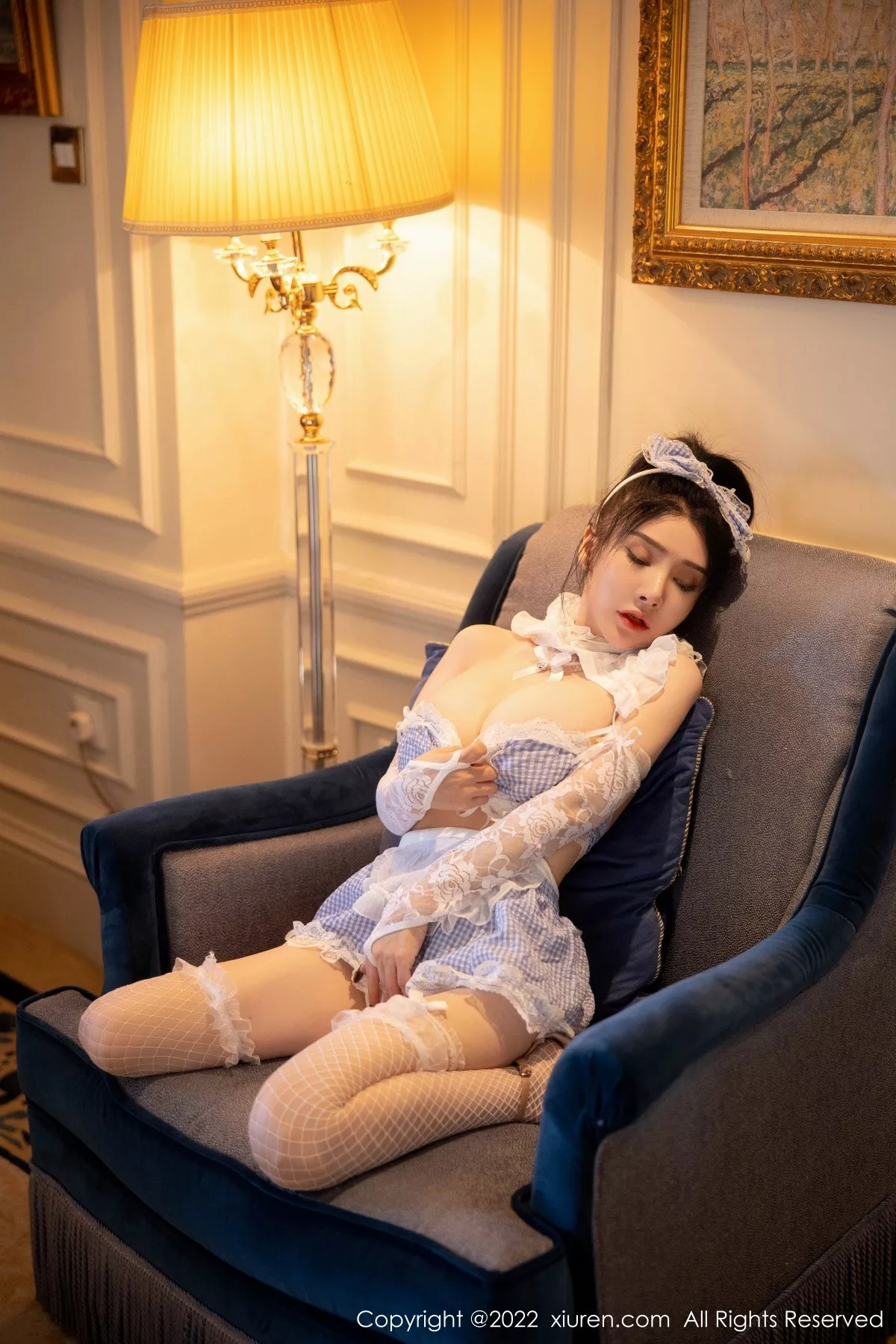 秀人集.com_[XiuRen秀人网]No.5640_模特潘娇娇性感淡蓝女仆服配白色网袜秀巨乳肥臀极致诱惑写真80P