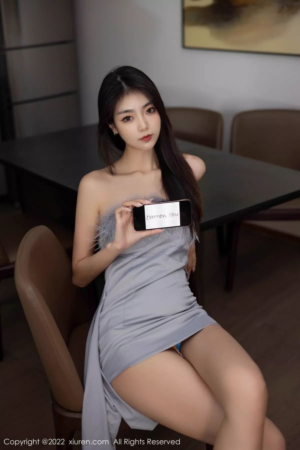 秀人集.com_[XiuRen秀人网]No.5664_模特可乐Vicky性感蓝灰色露肩连衣短裙配超薄肉丝惹火诱惑写真54P