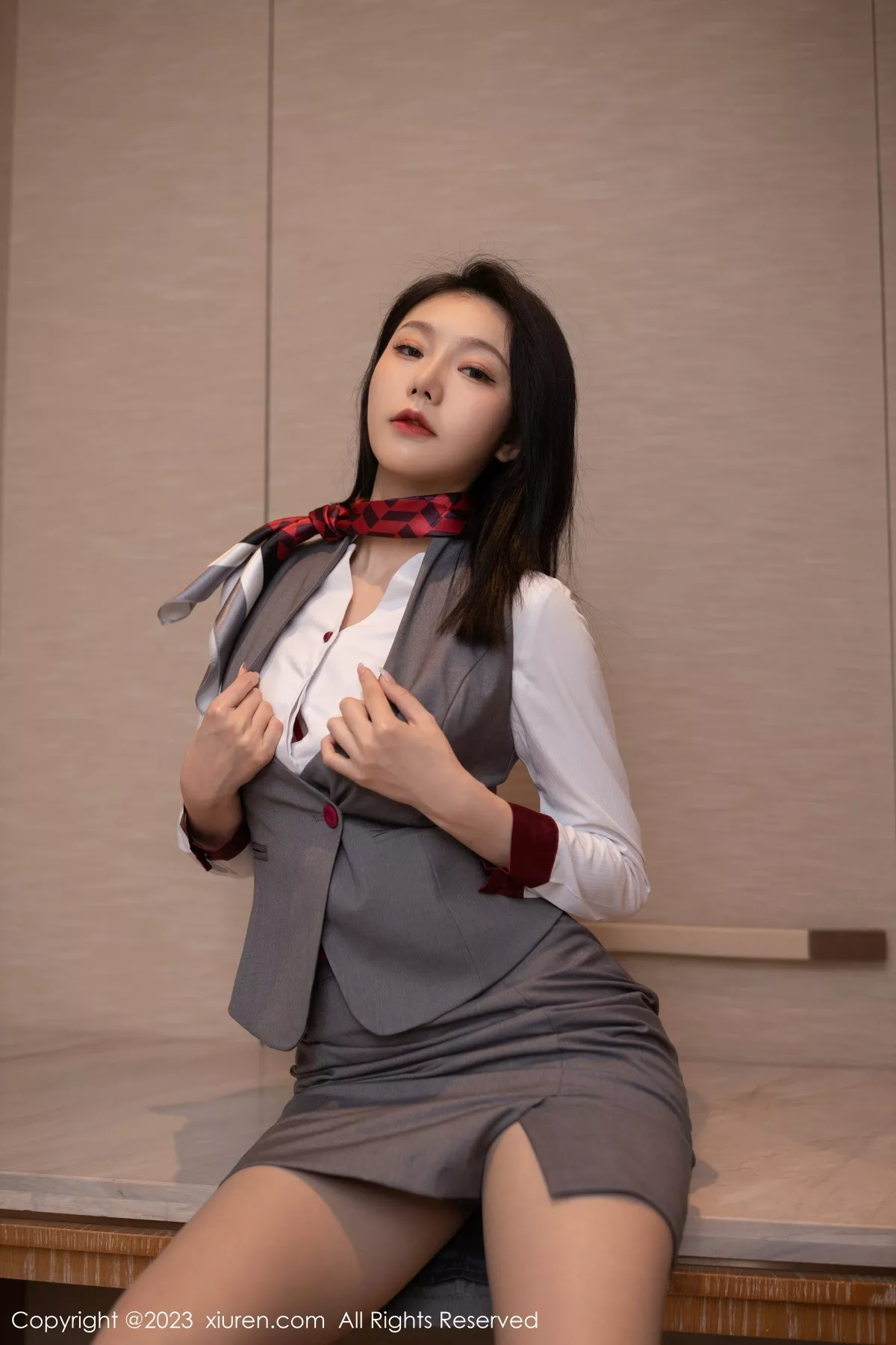 秀人集.com_[XiuRen秀人网]No.6148_模特安然anran空姐角色扮演脱制服露红色蕾丝内衣惹火诱惑写真82P