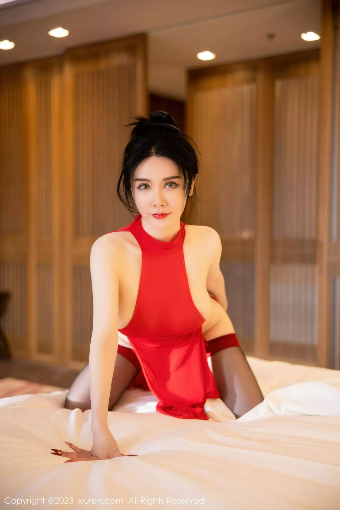 秀人集.com_[XiuRen秀人网]No.6151_模特潘娇娇红色薄纱轻透情趣服配黑丝吊袜秀巨乳肥臀诱惑写真80P