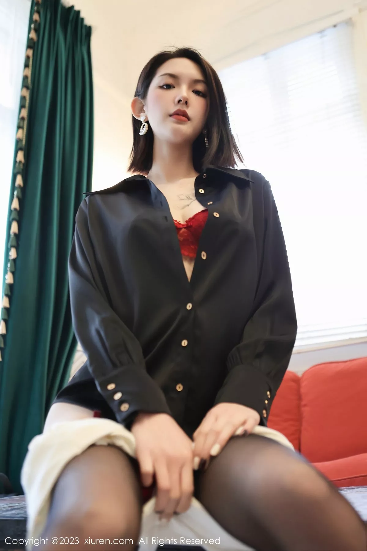 秀人集.com_[XiuRen秀人网]No.6356_模特乔一一私房半脱露性感红色蕾丝内衣配黑丝吊袜完美诱惑写真89P