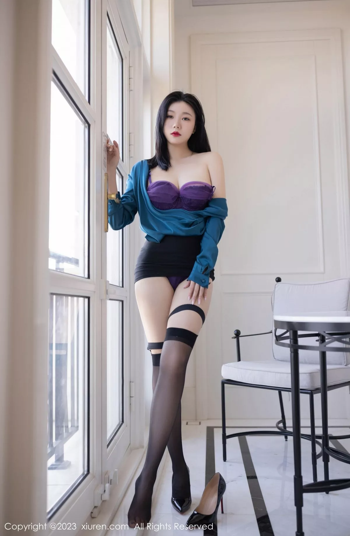 秀人集.com_[XiuRen秀人网]No.6413_模特安然anran蓝色上衣配黑短裙露紫色内衣秀曼妙身姿诱惑写真80P