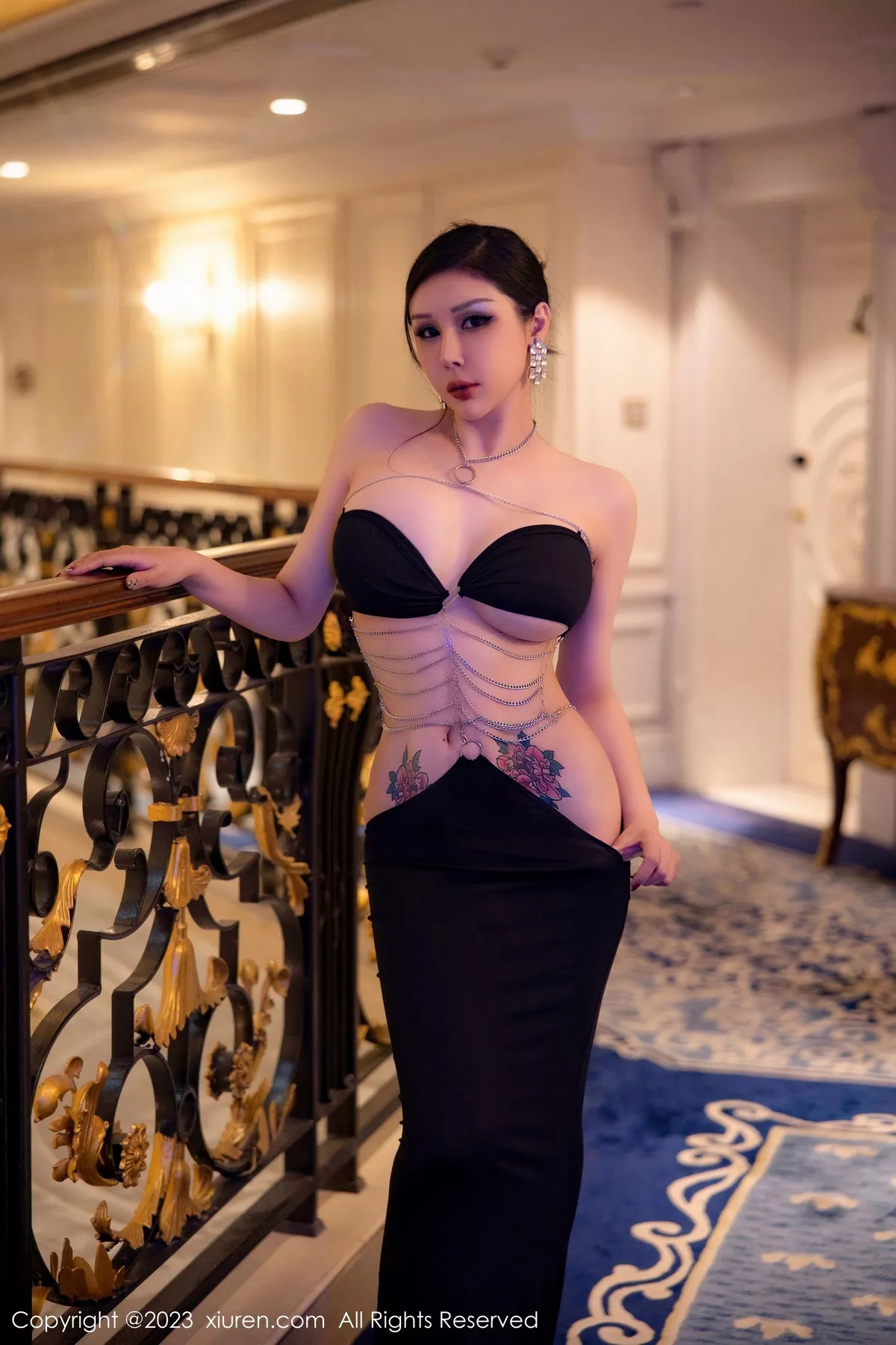 秀人集.com_[XiuRen秀人网]No.6304_模特田冰冰私房性感黑色情趣长裙低胸秀惹火身材撩人诱惑写真63P