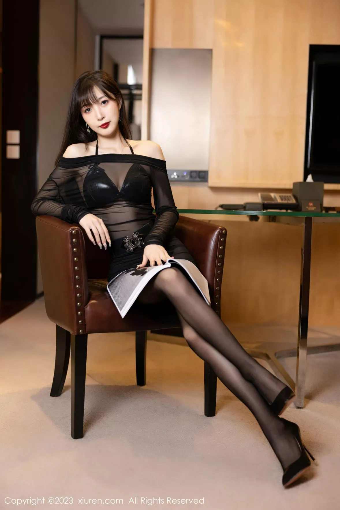 秀人集.com_[XiuRen秀人网]No.6307_模特林星阑脱轻透网纱连衣裙露性感黑色皮质内衣迷人诱惑写真80P