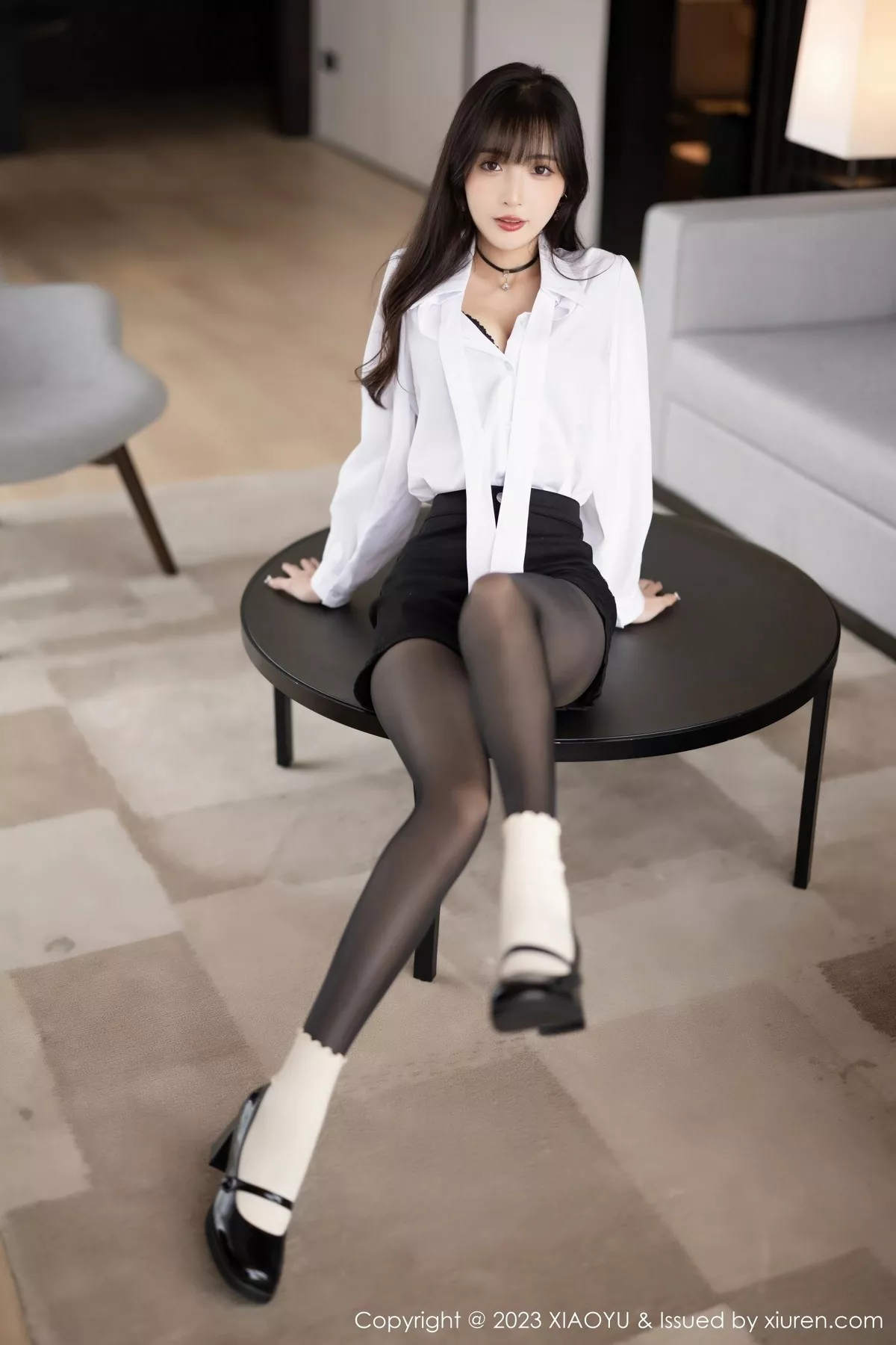 秀人集.com_[XiaoYu画语界]Vol.1020_模特林星阑私房半脱露性感黑色内衣配开档黑丝秀美腿诱惑写真90P