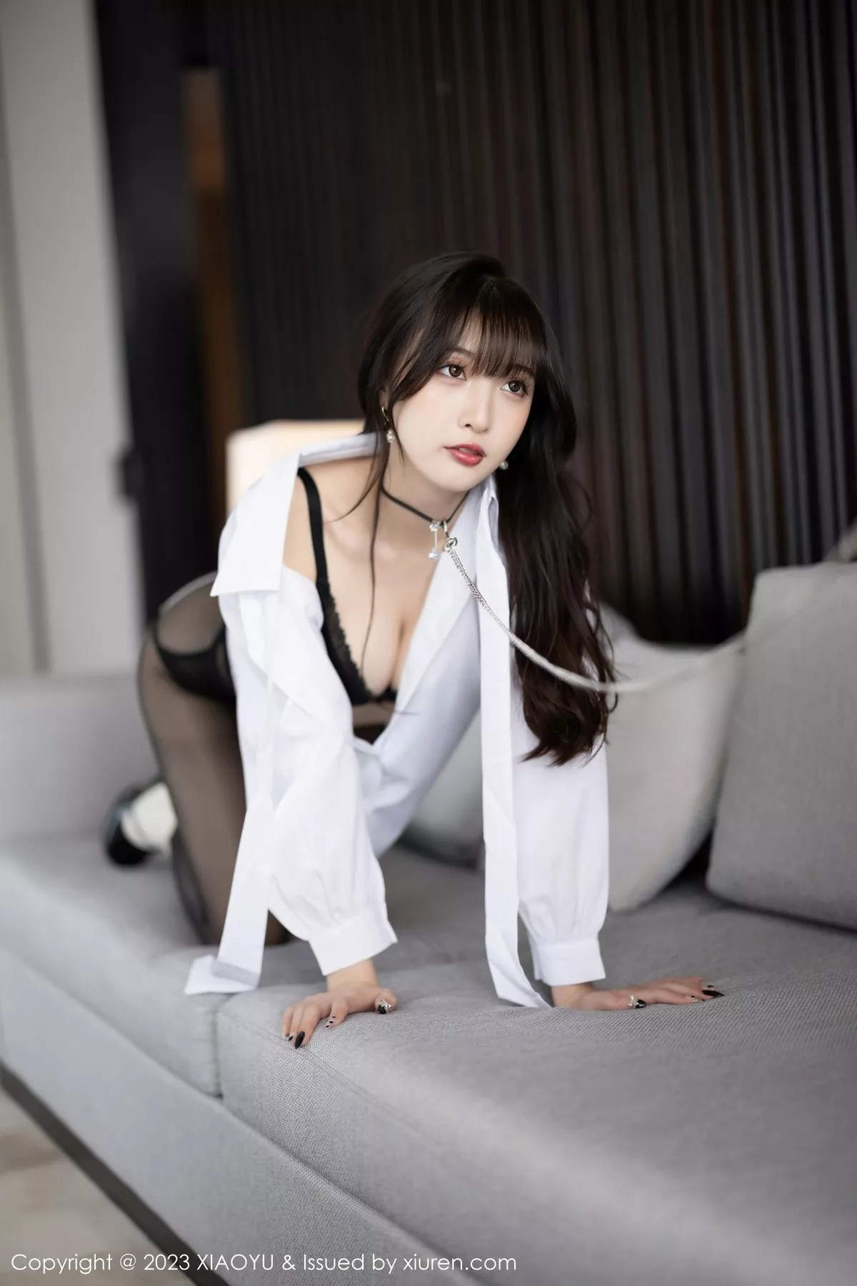 秀人集.com_[XiaoYu画语界]Vol.1020_模特林星阑私房半脱露性感黑色内衣配开档黑丝秀美腿诱惑写真90P