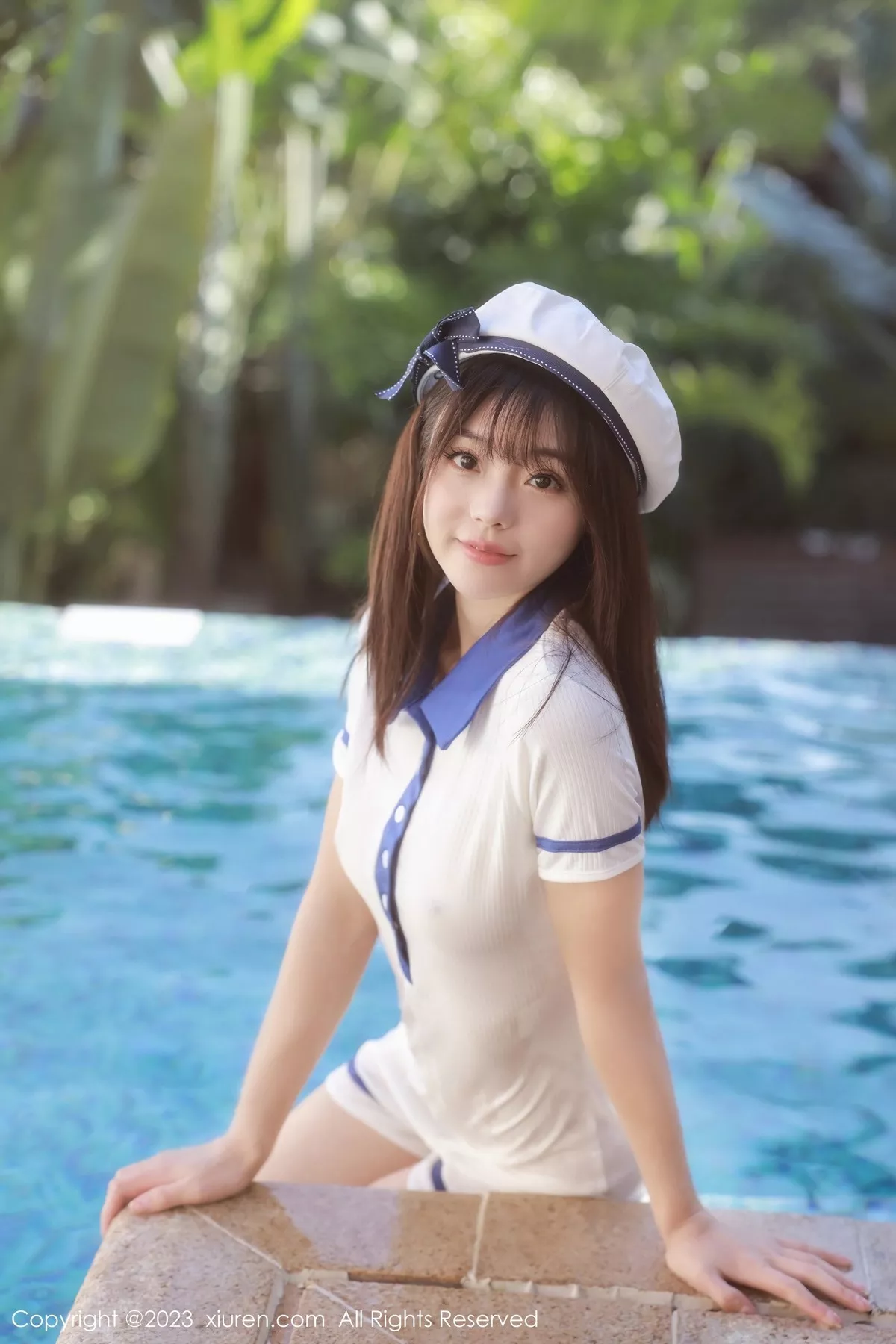 秀人集.com_[XiuRen秀人网]No.6686_模特佘贝拉bella泳池性感白色海军服半脱秀完美身材诱惑写真67P