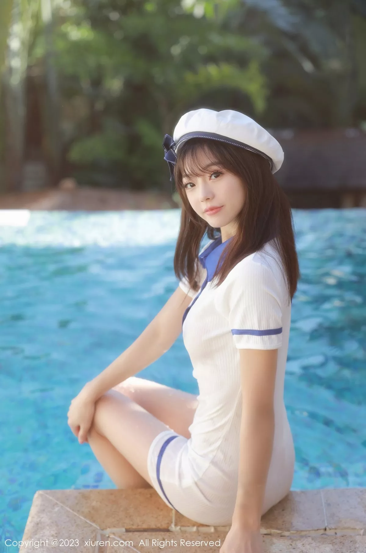 秀人集.com_[XiuRen秀人网]No.6686_模特佘贝拉bella泳池性感白色海军服半脱秀完美身材诱惑写真67P