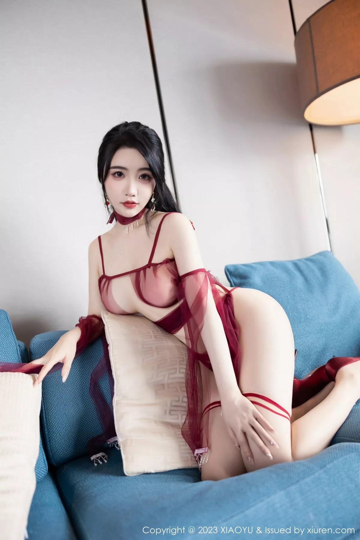 秀人集.com_[XiaoYu画语界]Vol.1010_女神Cherry樱桃酱性感红色飘纱情趣服秀火辣身材极致诱惑写真75P