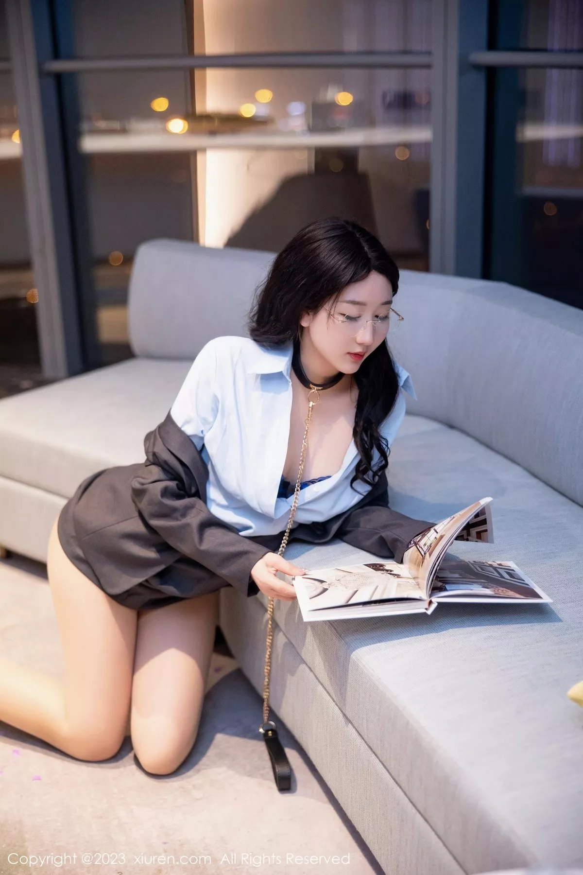 秀人集.com_[XiuRen秀人网]No.6607_模特江真真深灰色OL制服露蓝黑色蕾丝内衣配原色丝袜诱惑写真86P