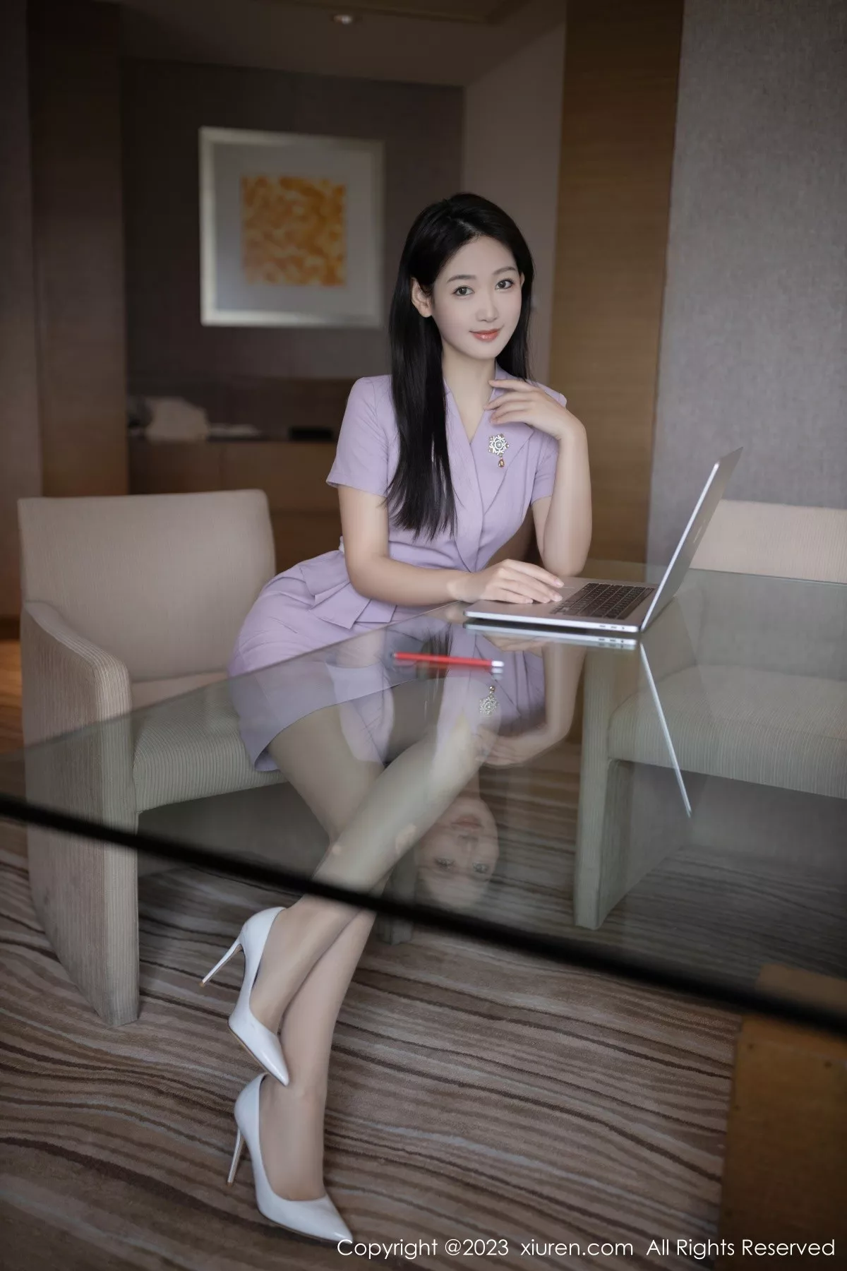 秀人集.com_[XiuRen秀人网]No.6859_模特唐安琪淡紫色Ol服露性感白色蕾丝内衣秀曼妙身姿诱惑写真80P