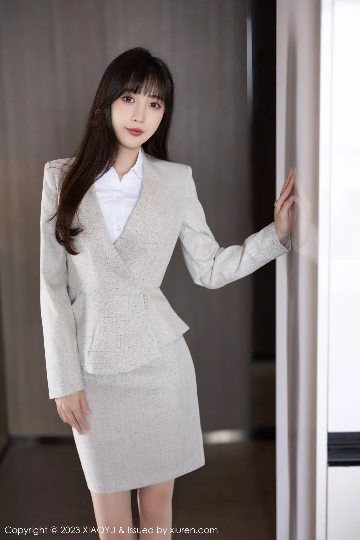 秀人集.com_[XiaoYu画语界]Vol.1034_模特林星阑半脱Ol职业装露性感墨绿色内衣配原色丝袜诱惑写真87P