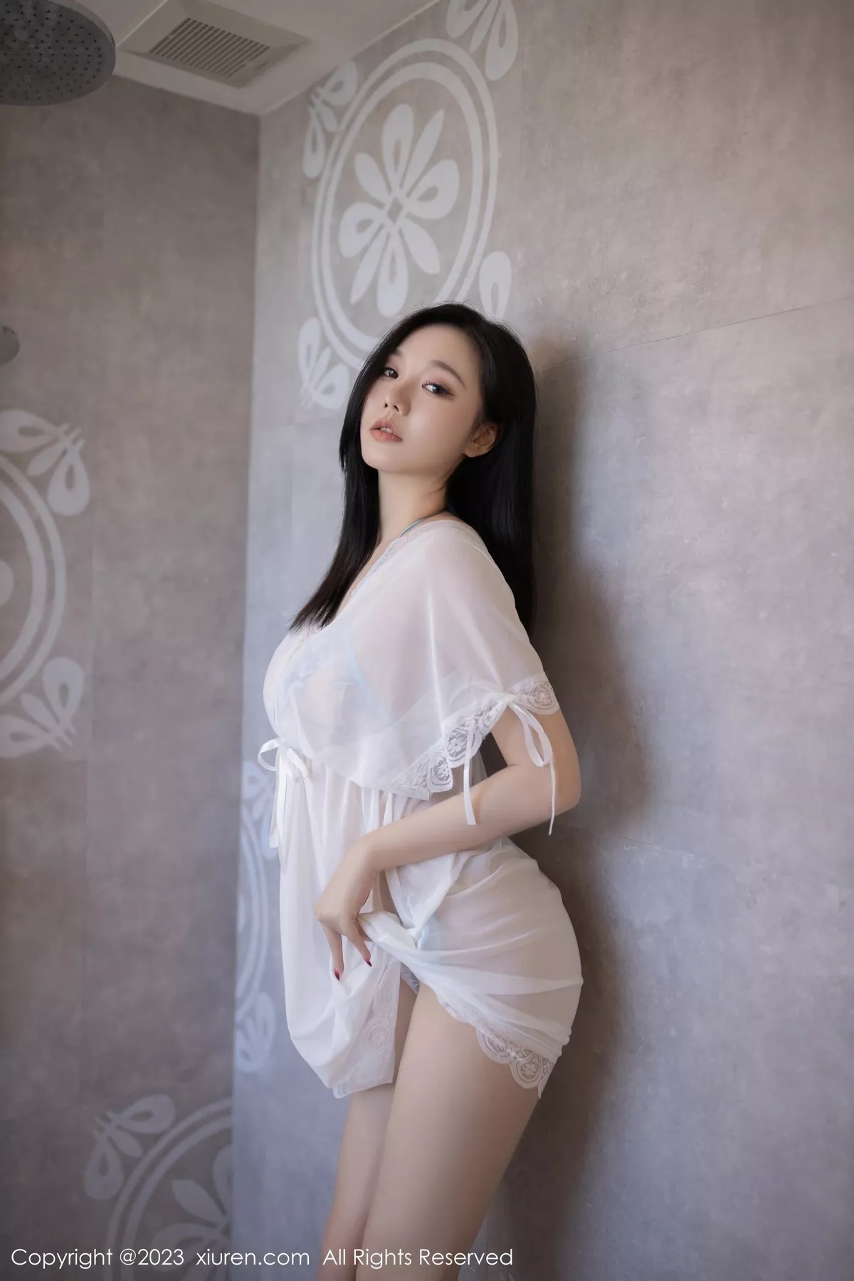 秀人集.com_[XiuRen秀人网]No.6827_模特安然anran性感白色轻透薄纱服露淡蓝轻透蕾丝内衣诱惑写真79P