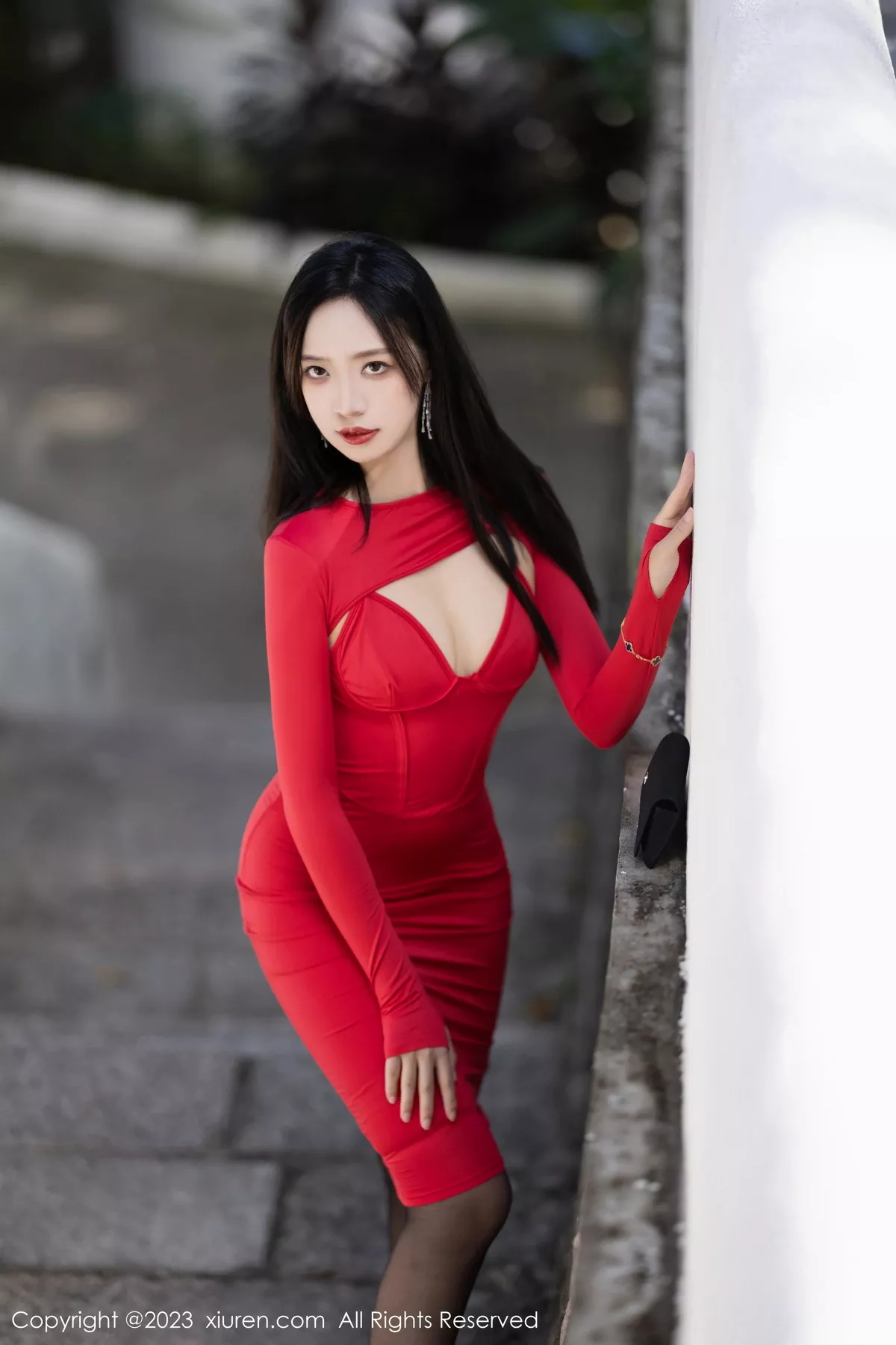 秀人集.com_[XiuRen秀人网]No.7194_模特郑颖姗Bev红色连衣短裙露红色蕾丝内衣配黑丝吊袜诱惑写真83P