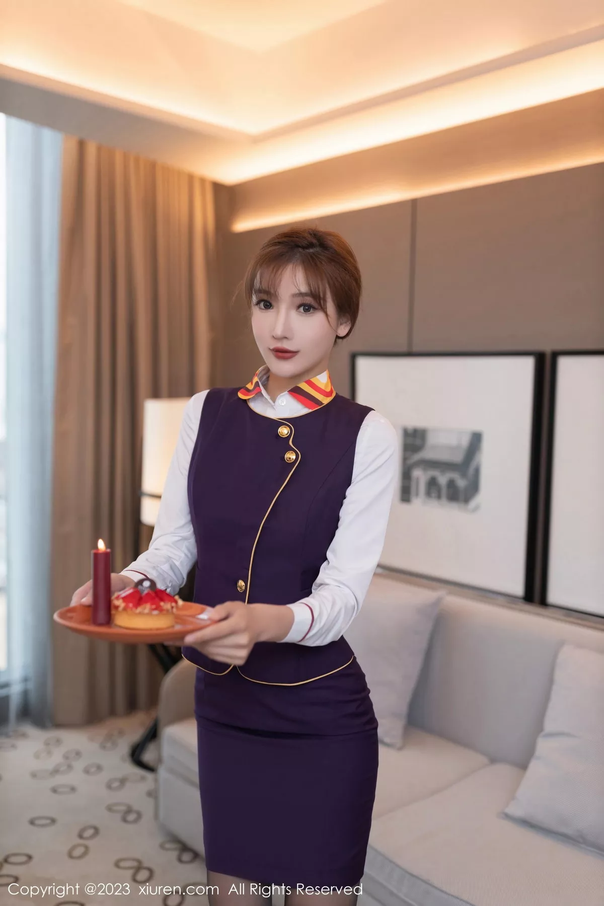 秀人集.com_[XiuRen秀人网]No.7248_模特陆萱萱性感紫色空姐制服露红色薄纱内衣秀惹火身材诱惑写真79P