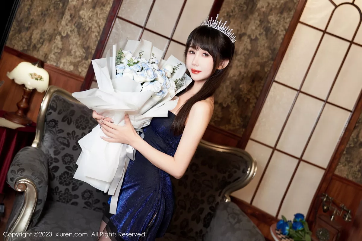 秀人集.com_[XiuRen秀人网]No.7274_模特波巧酱生日主题性感宝蓝蕾丝内衣配黑丝吊袜惹火诱惑写真90P