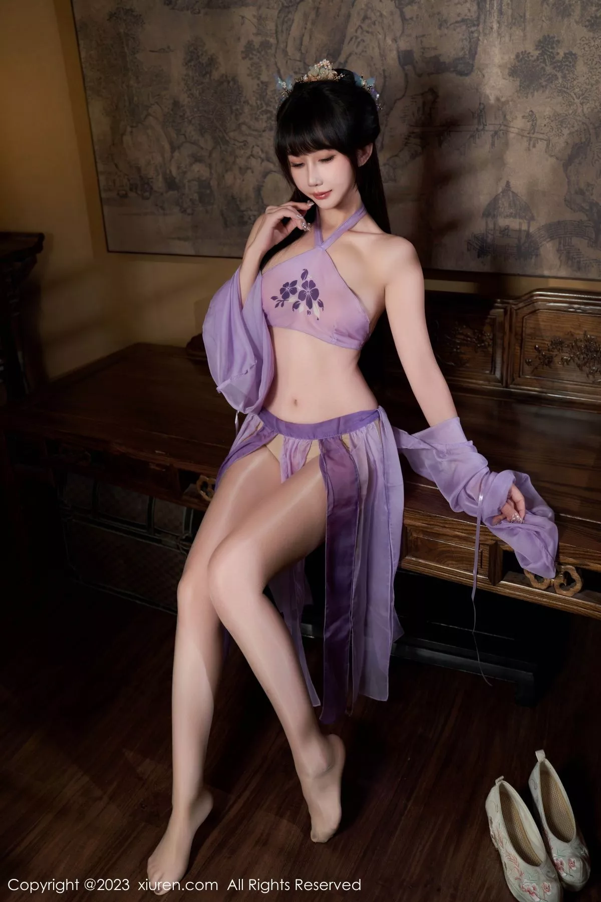 秀人集.com_[XiuRen秀人网]No.7442_模特波巧酱性感紫色薄纱情趣服配超薄肉丝秀完美身材诱惑写真85P