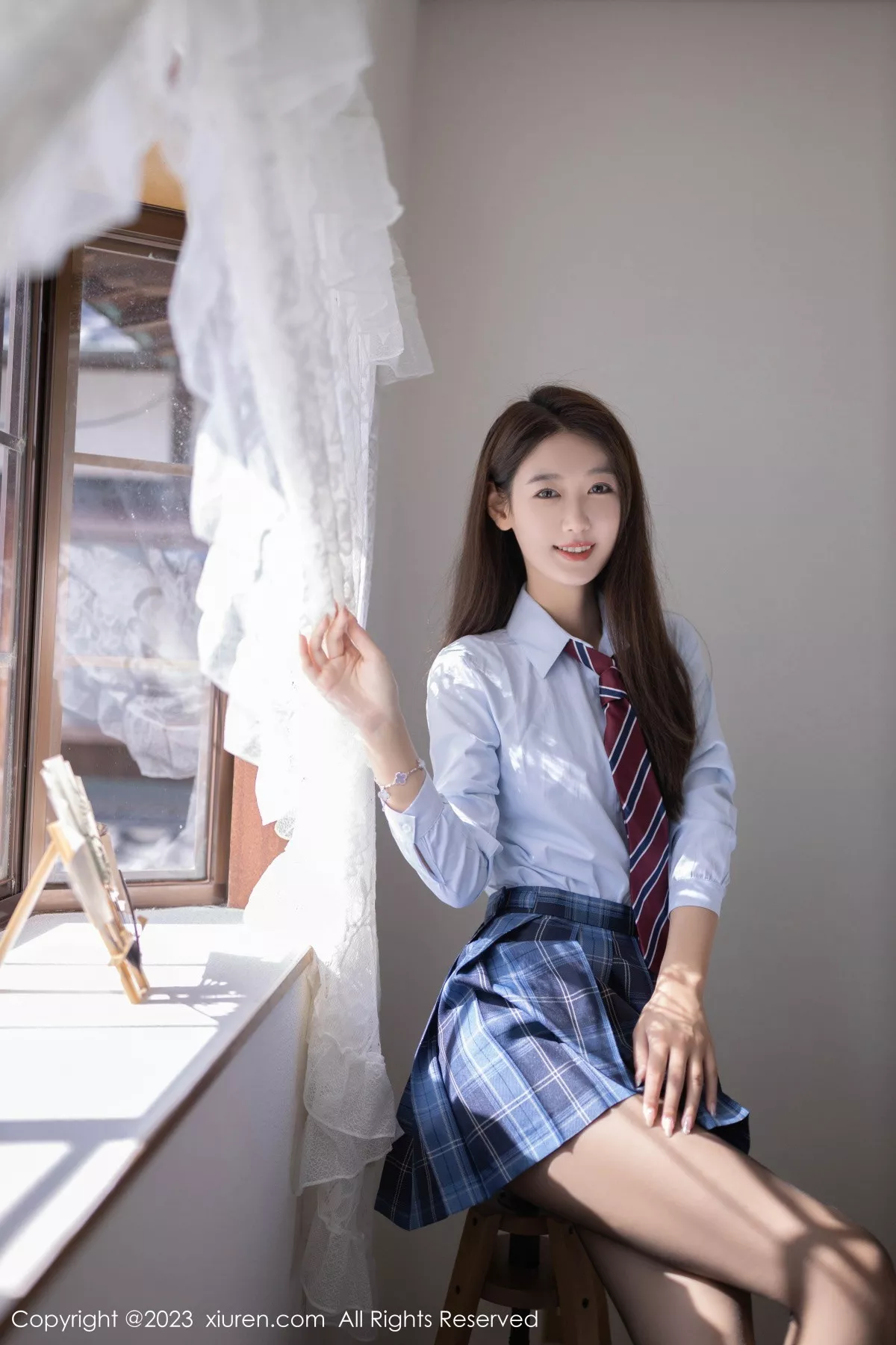 秀人集.com_[XiuRen秀人网]No.7585_模特唐安琪性感白T配格子裙露紫色蕾丝内衣秀完美身材诱惑写真78P