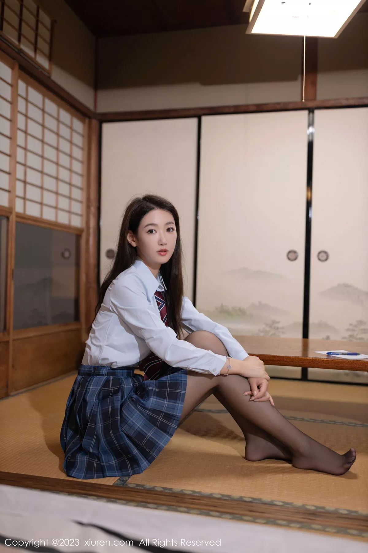 秀人集.com_[XiuRen秀人网]No.7585_模特唐安琪性感白T配格子裙露紫色蕾丝内衣秀完美身材诱惑写真78P