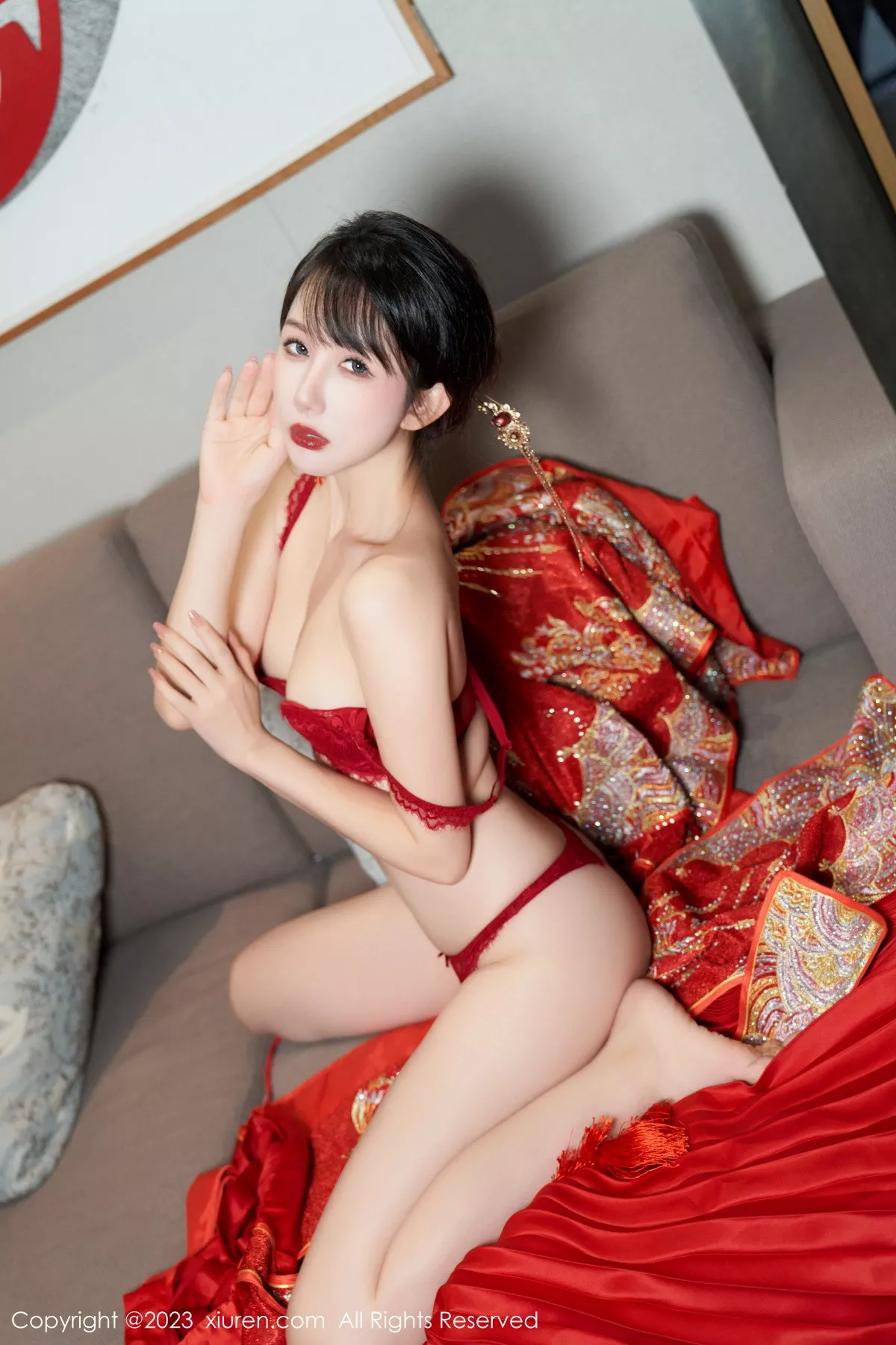 秀人集.com_[XiuRen秀人网]No.7729_模特波巧酱专属新娘主题性感红色蕾丝内衣配超薄肉丝诱惑写真90P