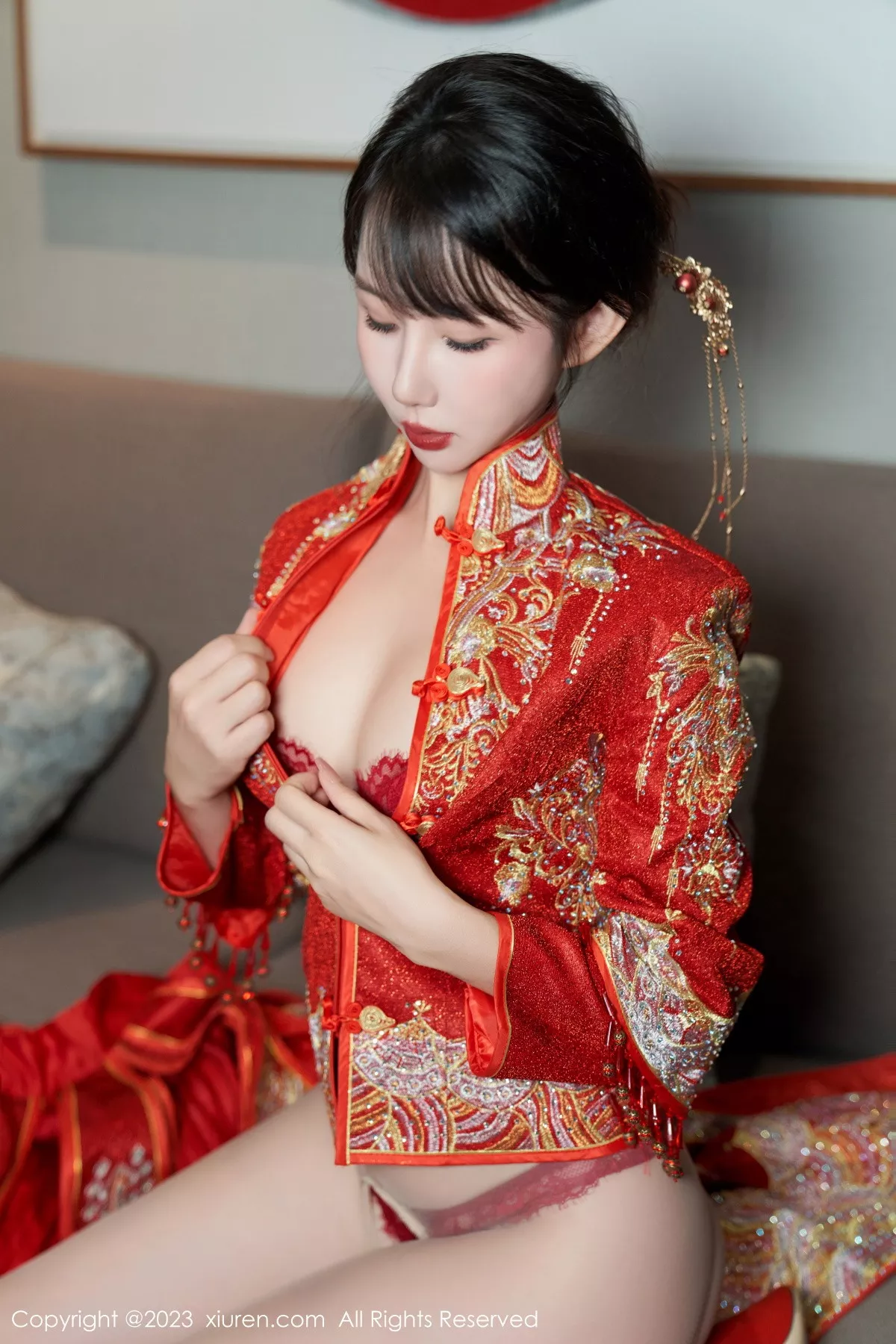 秀人集.com_[XiuRen秀人网]No.7729_模特波巧酱专属新娘主题性感红色蕾丝内衣配超薄肉丝诱惑写真90P