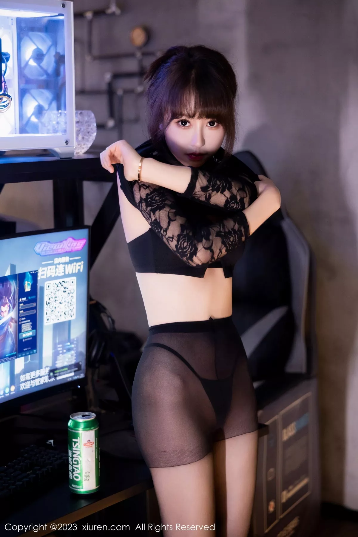 秀人集.com_[XiuRen秀人网]No.7751_新人模特韩系学妹黑色网纹上衣露轻透内衣配超薄黑丝魅惑写真101P
