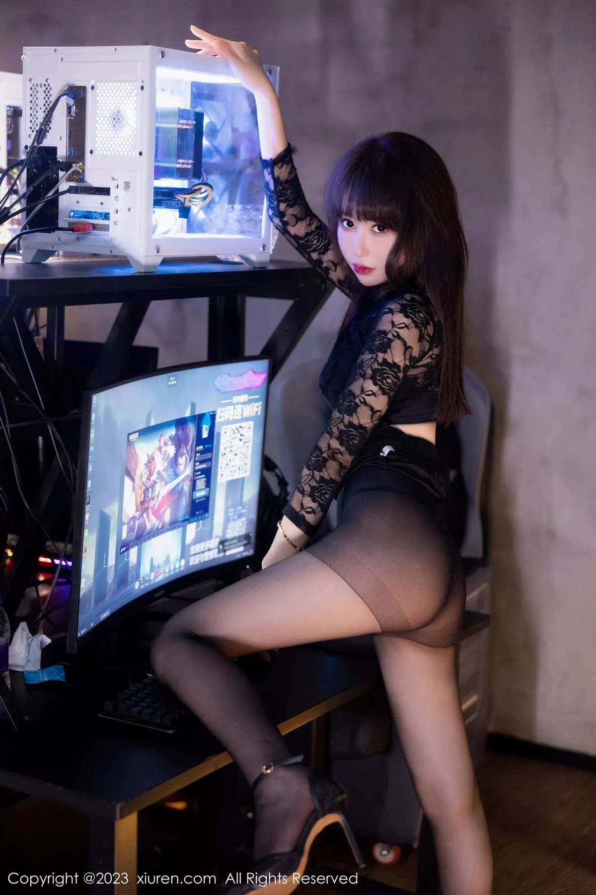 秀人集.com_[XiuRen秀人网]No.7751_新人模特韩系学妹黑色网纹上衣露轻透内衣配超薄黑丝魅惑写真101P