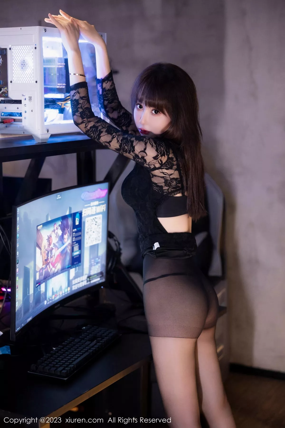 秀人集.com_[XiuRen秀人网]No.7751_新人模特韩系学妹黑色网纹上衣露轻透内衣配超薄黑丝魅惑写真101P