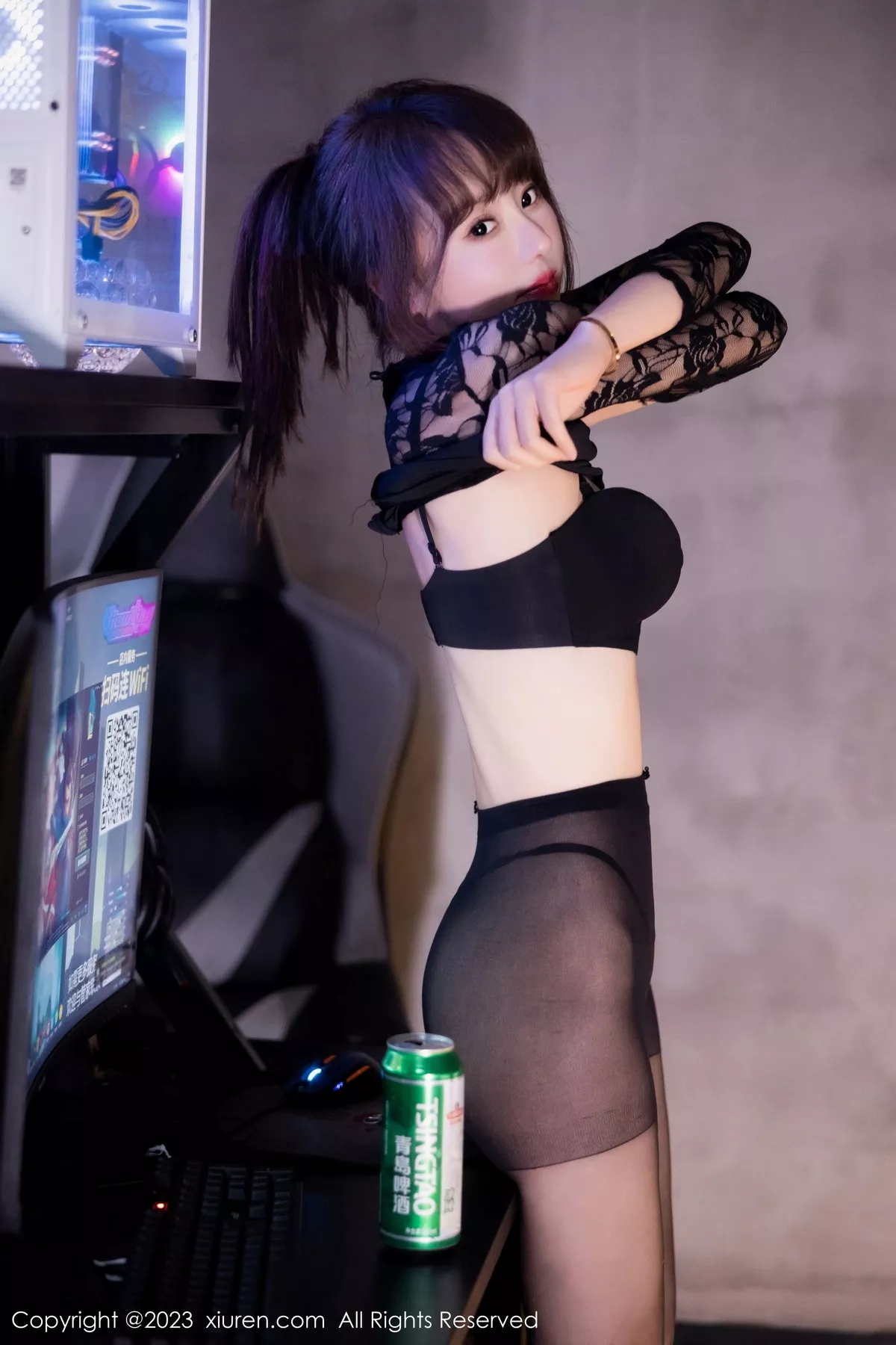 秀人集.com_[XiuRen秀人网]No.7751_新人模特韩系学妹黑色网纹上衣露轻透内衣配超薄黑丝魅惑写真101P