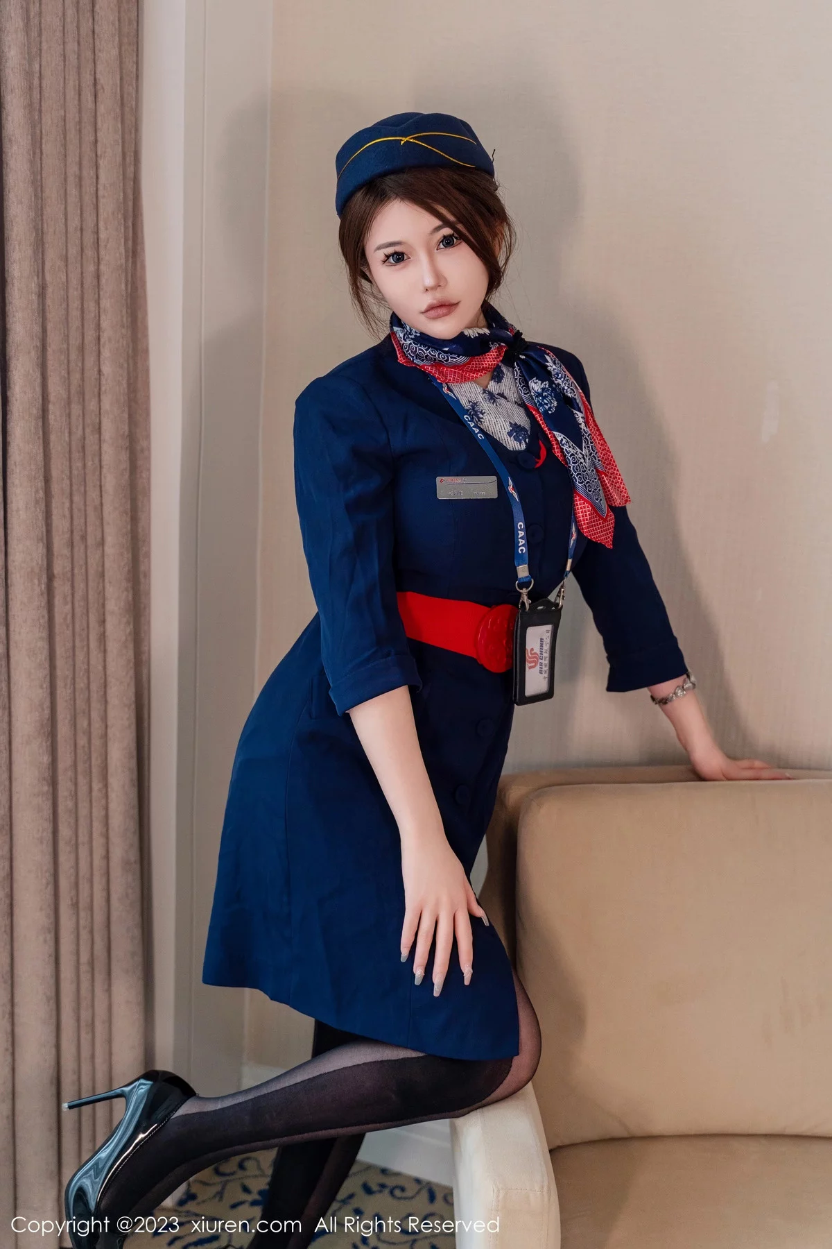 秀人集.com_[XiuRen秀人网]No.7879_模特甜妮性感空姐制服露黑色连体情趣丝袜秀惹火身材诱惑写真64P