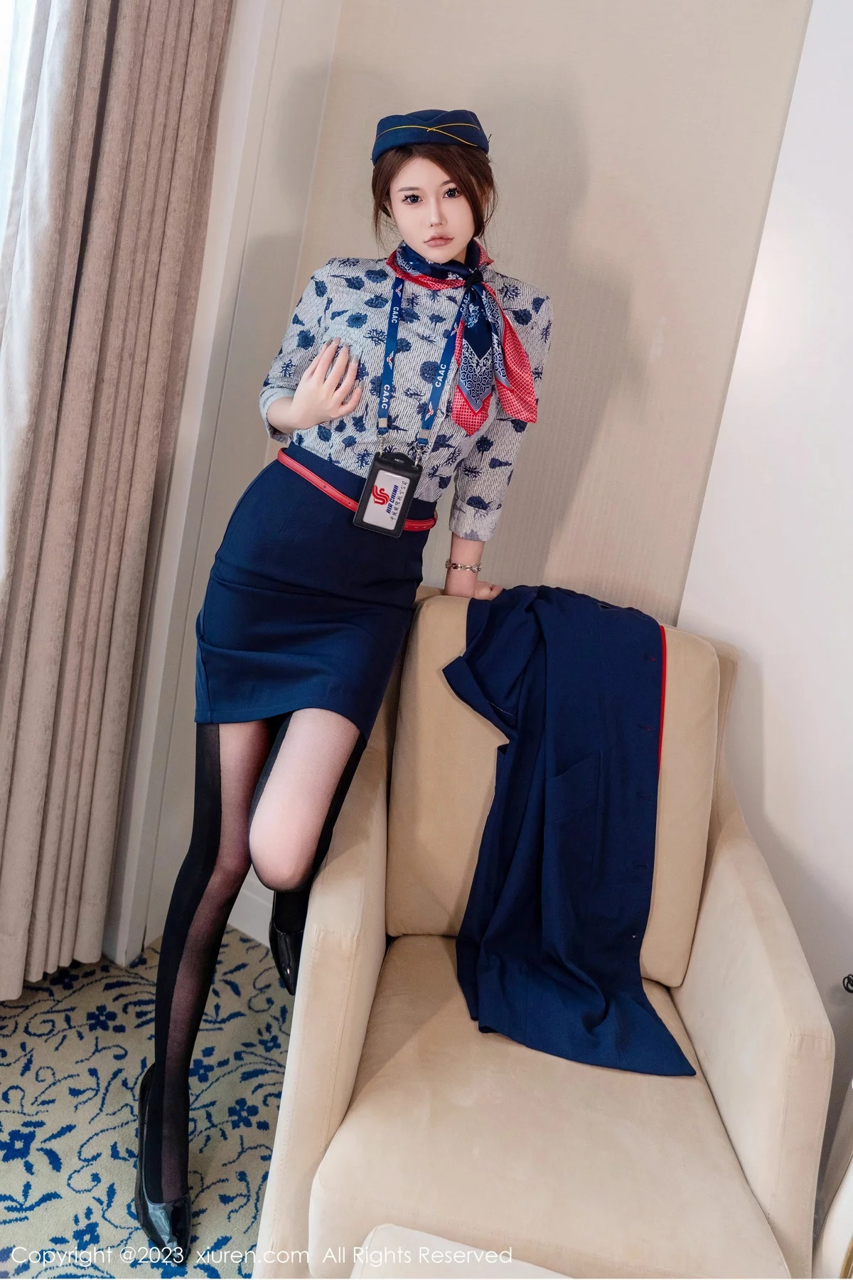 秀人集.com_[XiuRen秀人网]No.7879_模特甜妮性感空姐制服露黑色连体情趣丝袜秀惹火身材诱惑写真64P