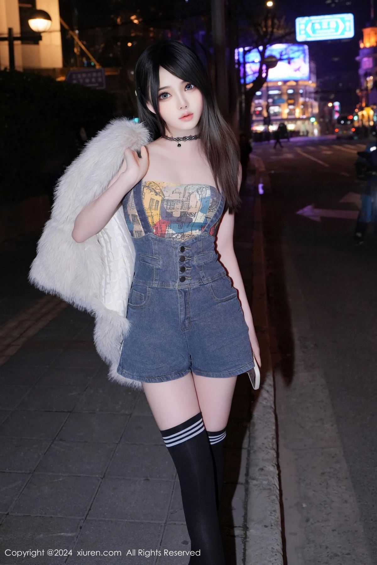 秀人集.com_[XiuRen秀人网]No.8508_模特林月月性感抹胸牛仔背带服配黑色腿袜秀完美身材迷人写真63P