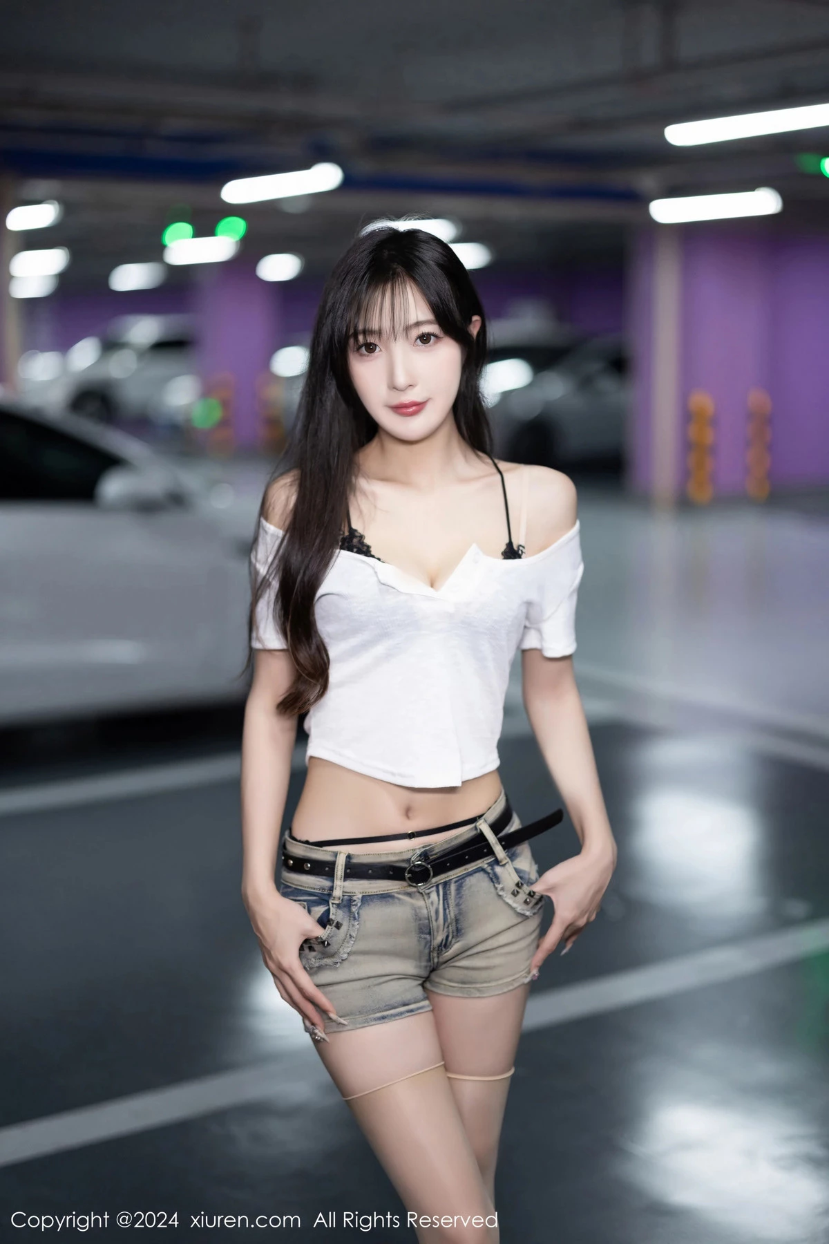 秀人集.com_[XiuRen秀人网]No.8504_模特林星阑性感白色短T配牛仔短裤露黑色蕾丝内衣撩人诱惑写真81P