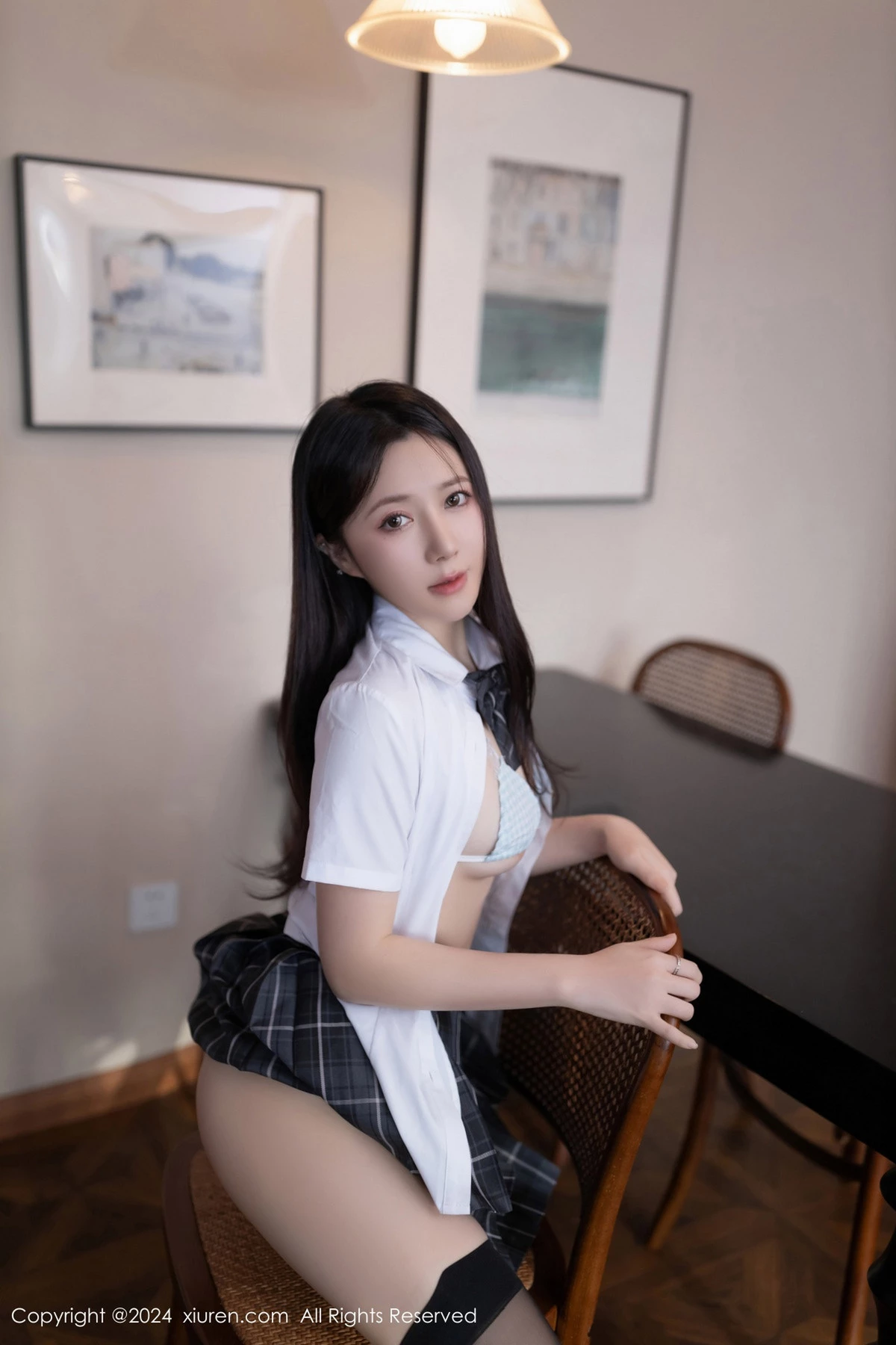 秀人集.com_[XiuRen秀人网]No.8516_模特鱼子酱Fish性感白色衬衫配格子短裙露超薄黑丝撩人诱惑写真80P