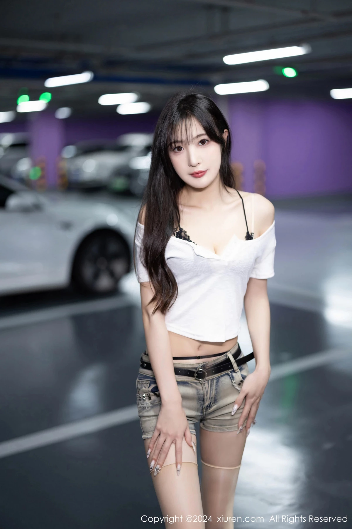 秀人集.com_[XiuRen秀人网]No.8504_模特林星阑性感白色短T配牛仔短裤露黑色蕾丝内衣撩人诱惑写真81P