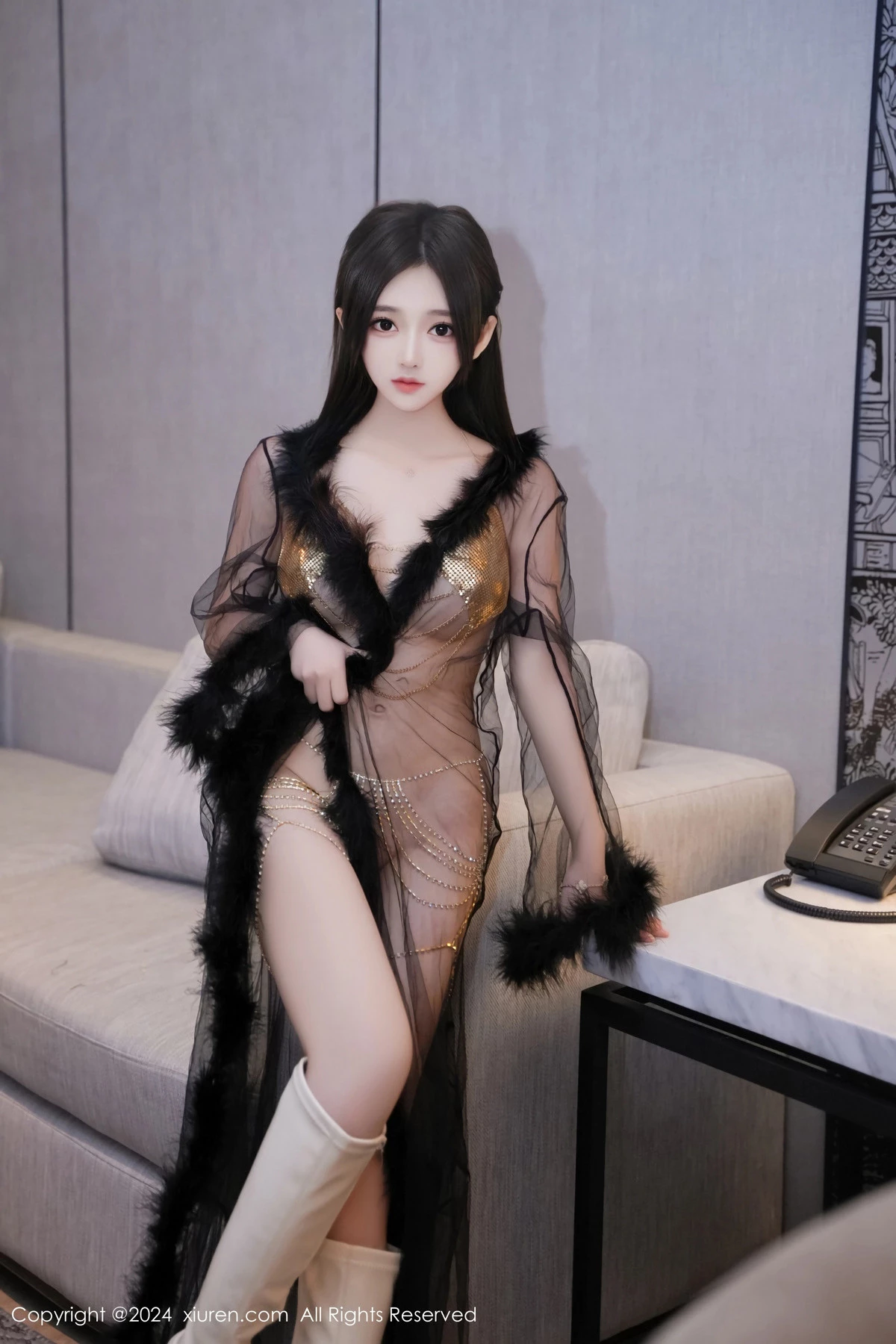 秀人集.com_[XiuRen秀人网]No.8686_模特奶茶味的包子性感黑色薄纱服饰露金色情趣内衣撩人诱惑写真80P