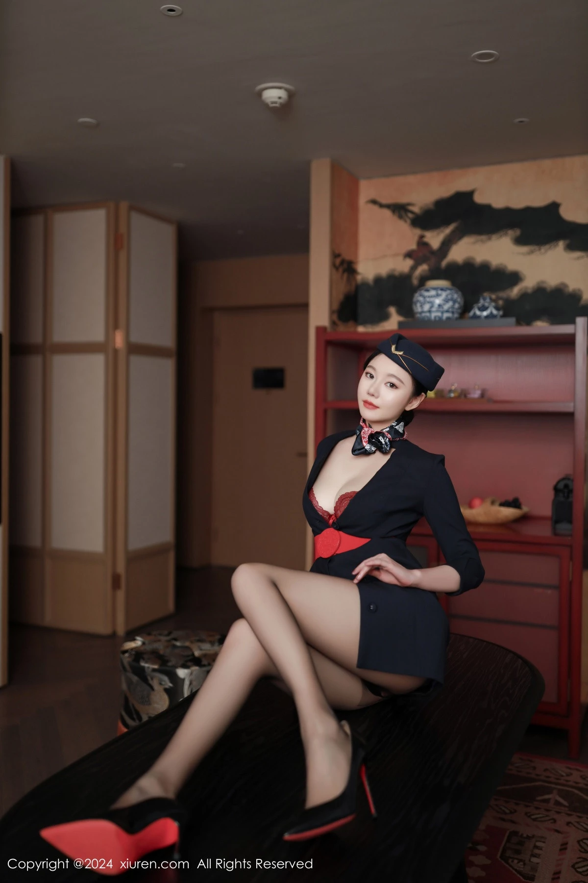 秀人集.com_[XiuRen秀人网]No.8942_模特安然anran性感空姐制服露红色内衣配超薄黑丝撩人诱惑写真79P