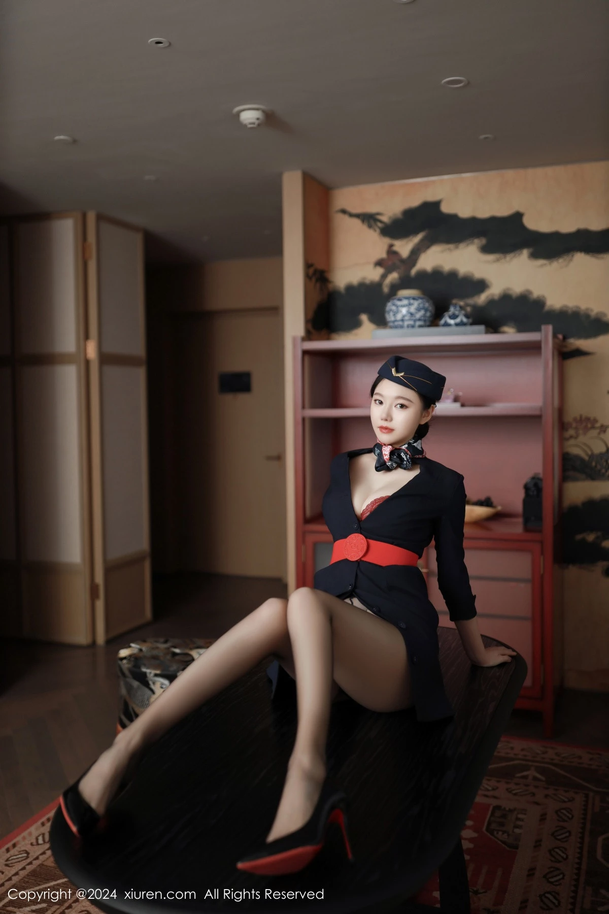 秀人集.com_[XiuRen秀人网]No.8942_模特安然anran性感空姐制服露红色内衣配超薄黑丝撩人诱惑写真79P