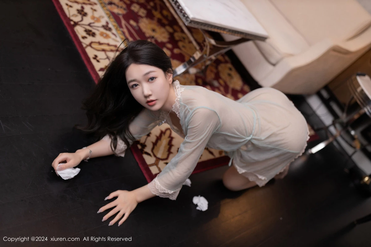 秀人集.com_[XiuRen秀人网]No.9069_模特唐安琪外卖主题性感浅色蕾丝连衣裙配超薄肉丝完美诱惑写真81P