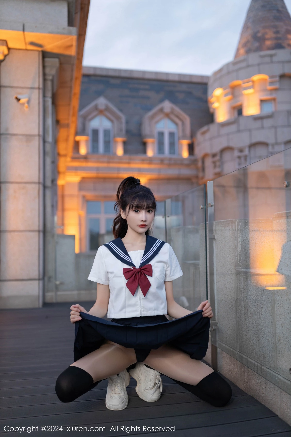 秀人集.com_[XiuRen秀人网]No.9305_模特陆萱萱性感JK制服+黑色高叉连体衣配黑丝袜秀美腿诱惑写真80P