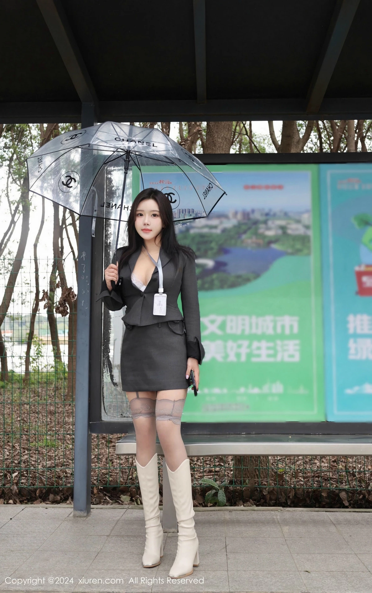 秀人集.com_[XiuRen秀人网]No.9595_模特小薯条nienie性感OL制服露情趣内衣配灰丝吊袜秀美腿诱惑写真76P