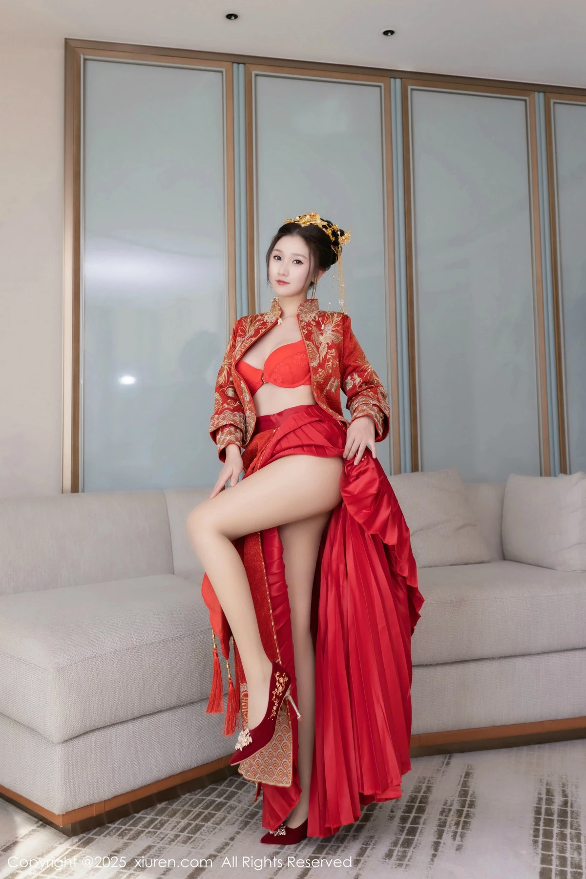 秀人集.com_[XiuRen秀人网]No.9811_模特杏子Yada性感新娘装红色情趣内衣配超薄肉丝秀美腿诱惑写真84P