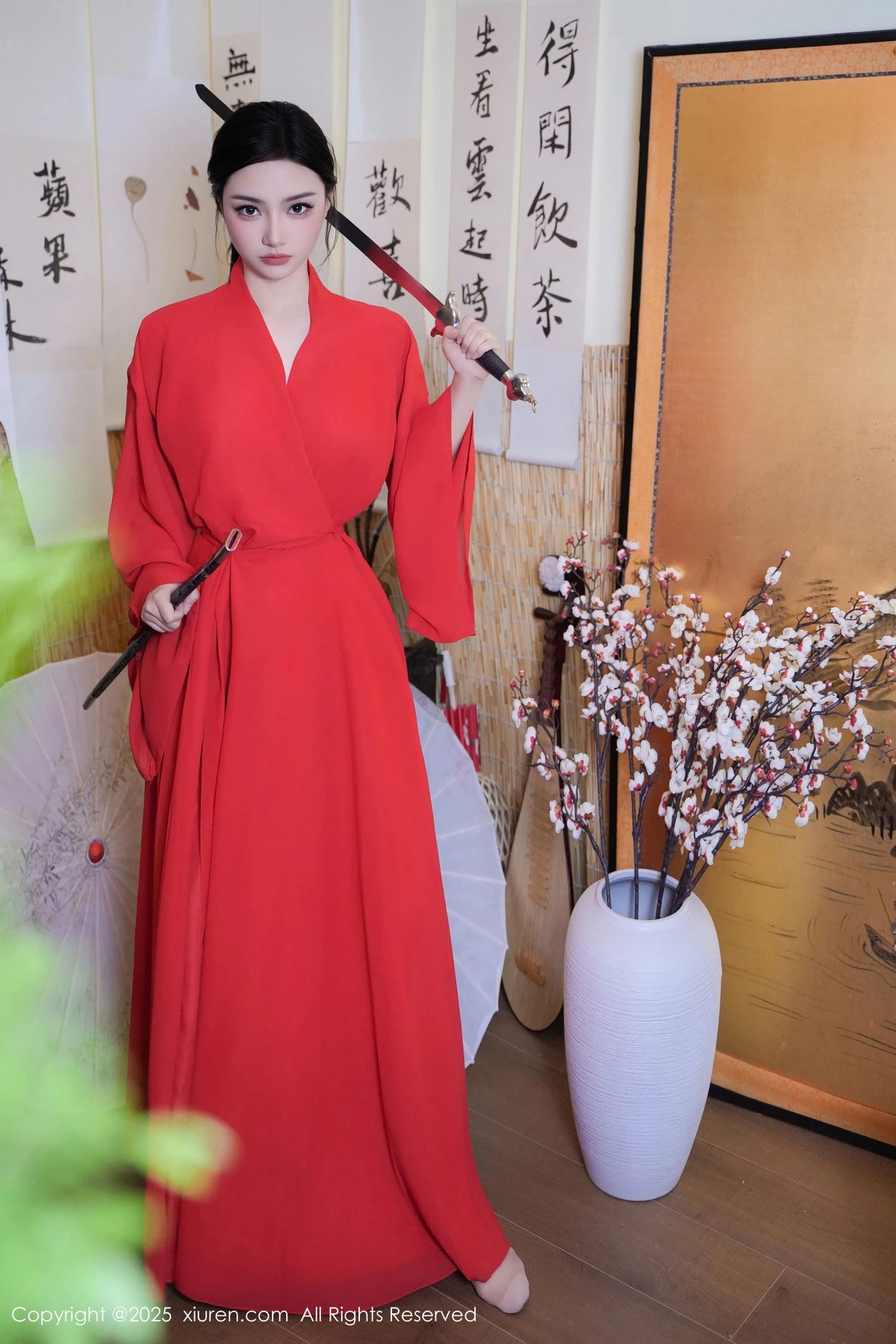 秀人集.com_[XiuRen秀人网]No.9890_模特妙可可Cheese性感红衣剑客装配肉丝袜秀丰腴身姿诱惑写真60P