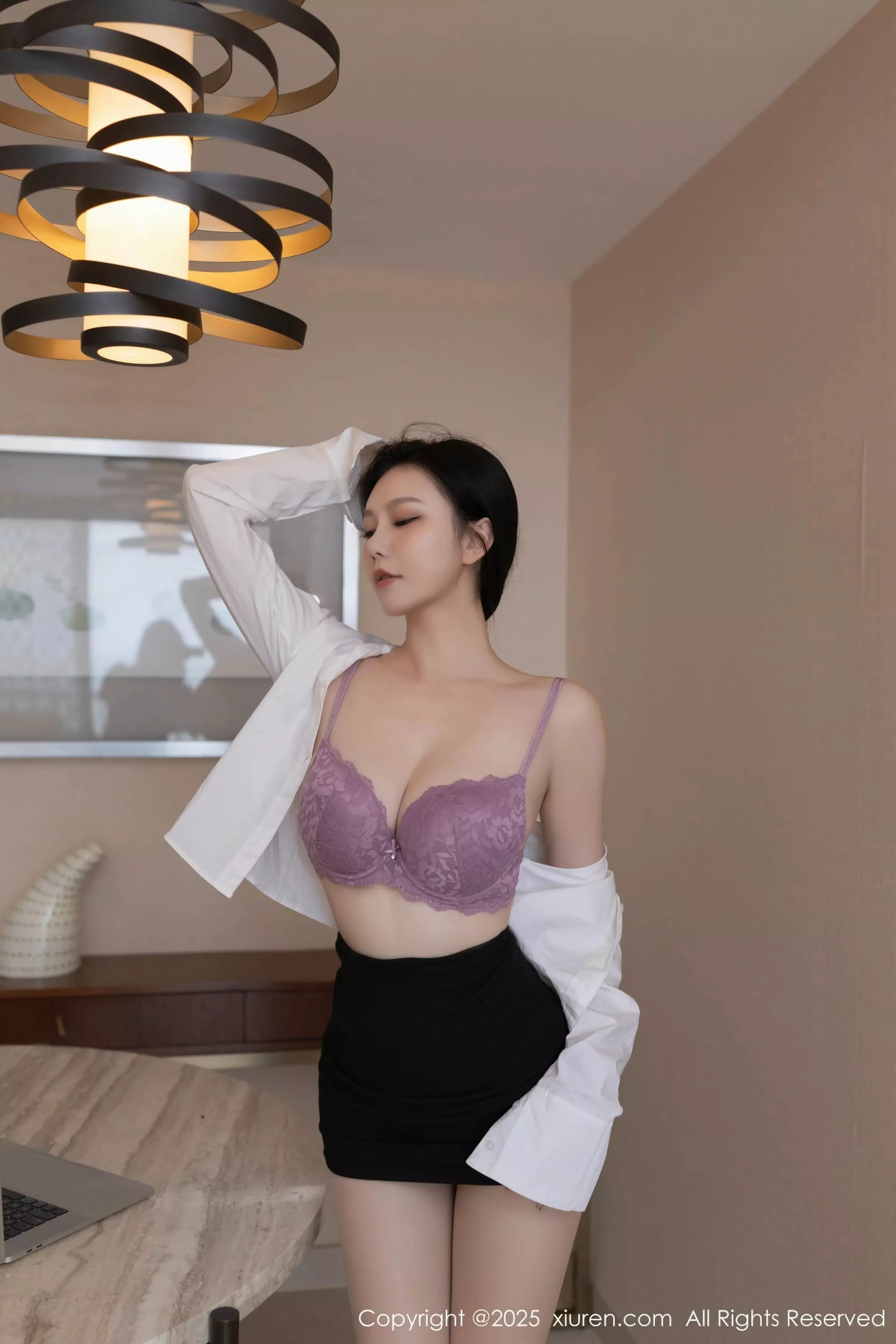 秀人集.com_[XiuRen秀人网]No.10100_模特安然anran性感白T露灰玫红色内衣配开档肉丝秀美腿诱惑写真82P